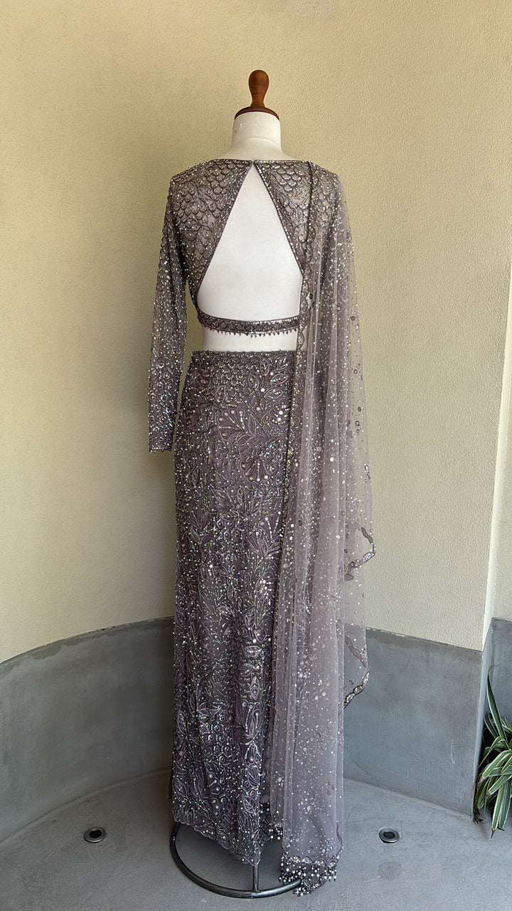 Lilac Tulle Straight Skirt with Slit