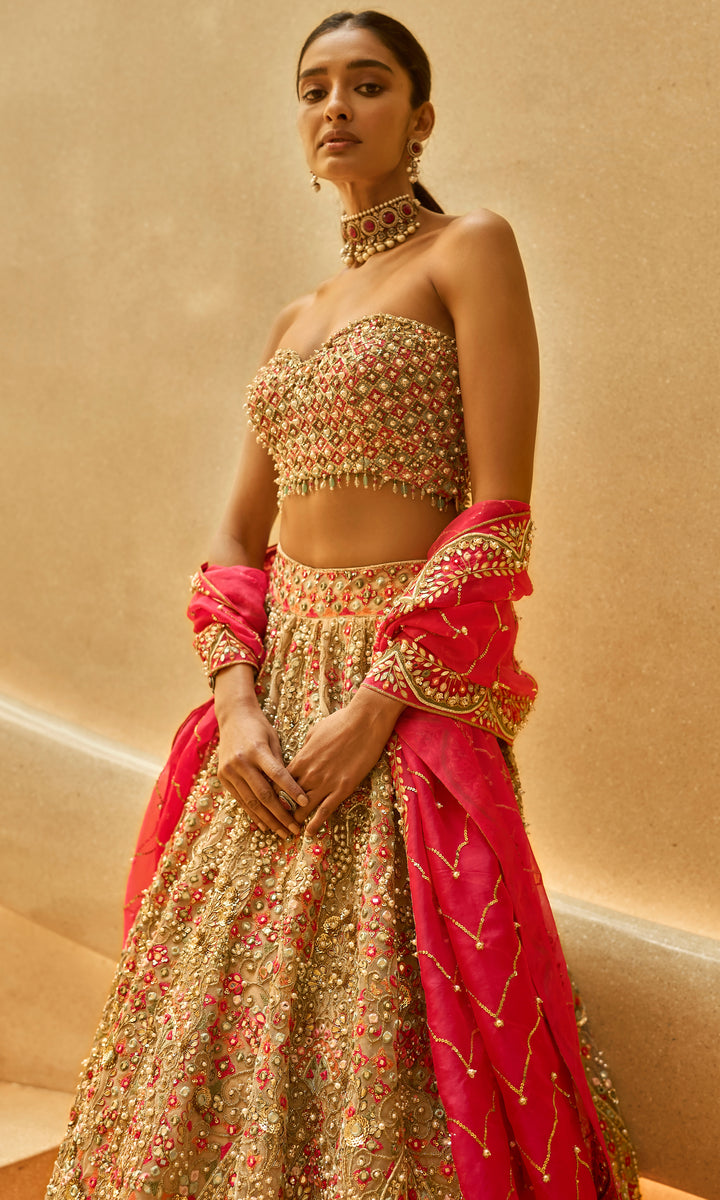 Nude and Fushsia Lehenga Set