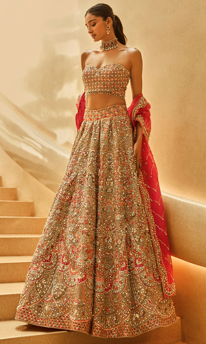 Nude and Fushsia Lehenga Set