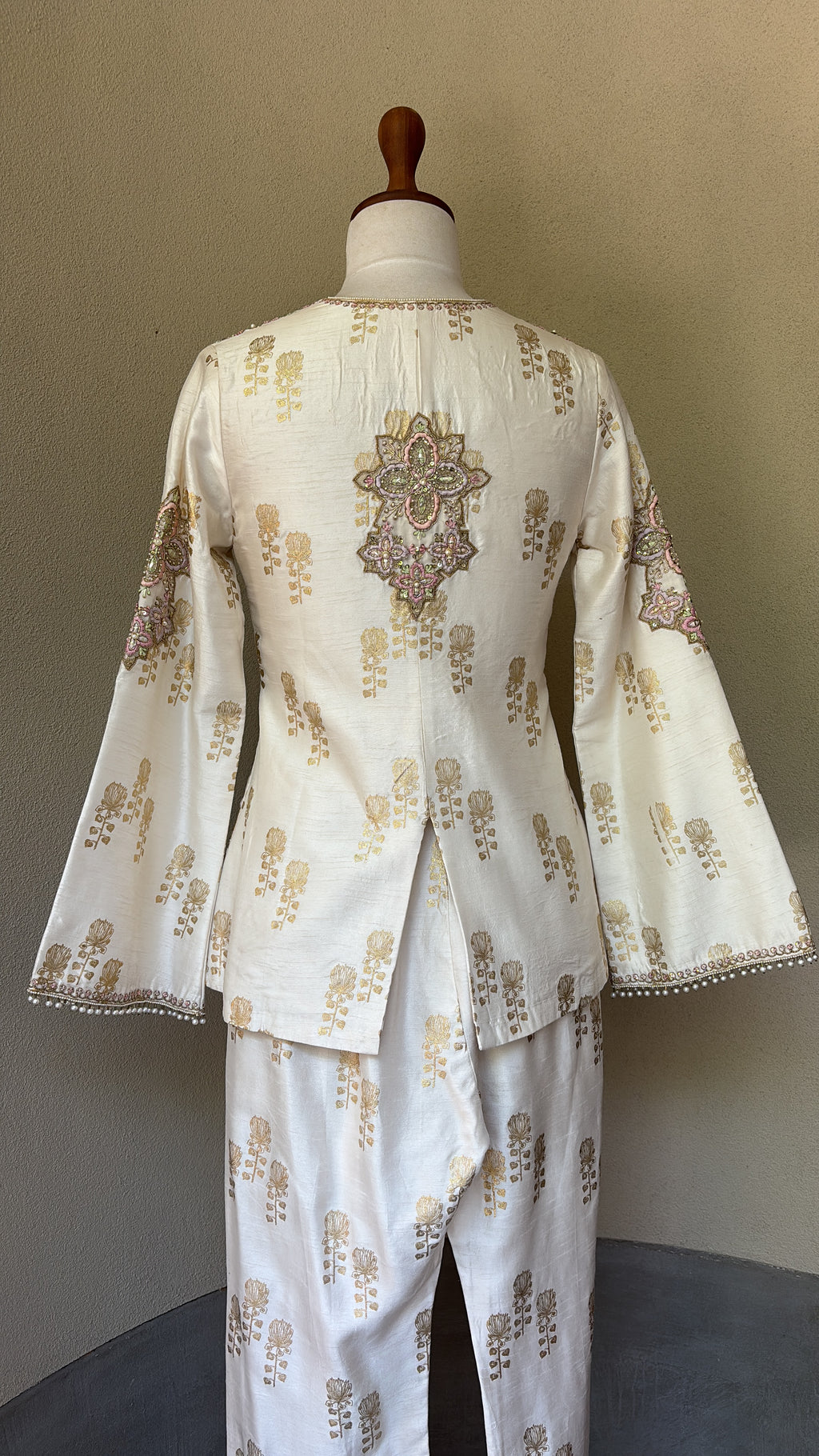 Ivory foil jacket and pant set