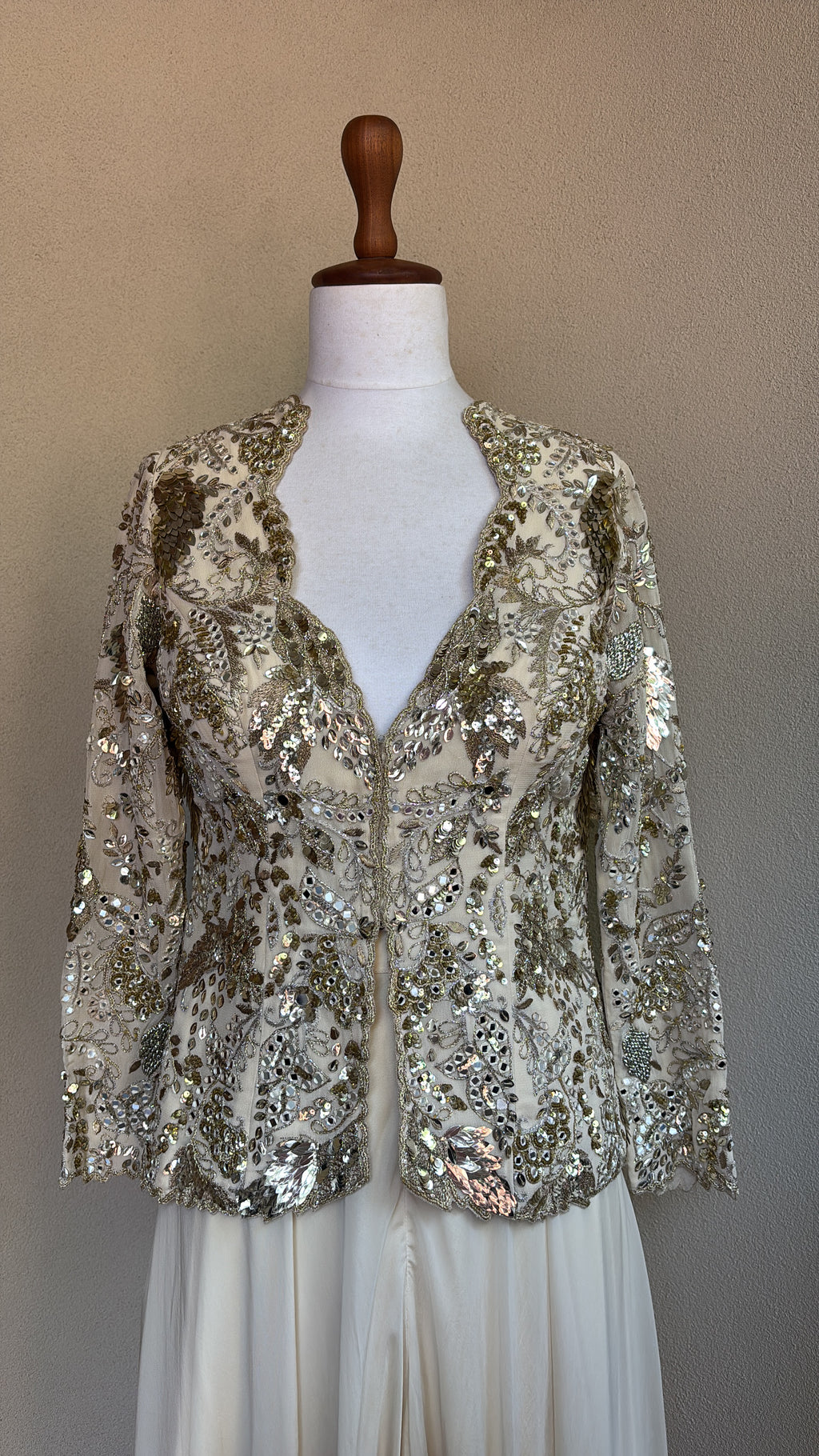 Ivory Gold Sequin Jacket With Organza Sharara