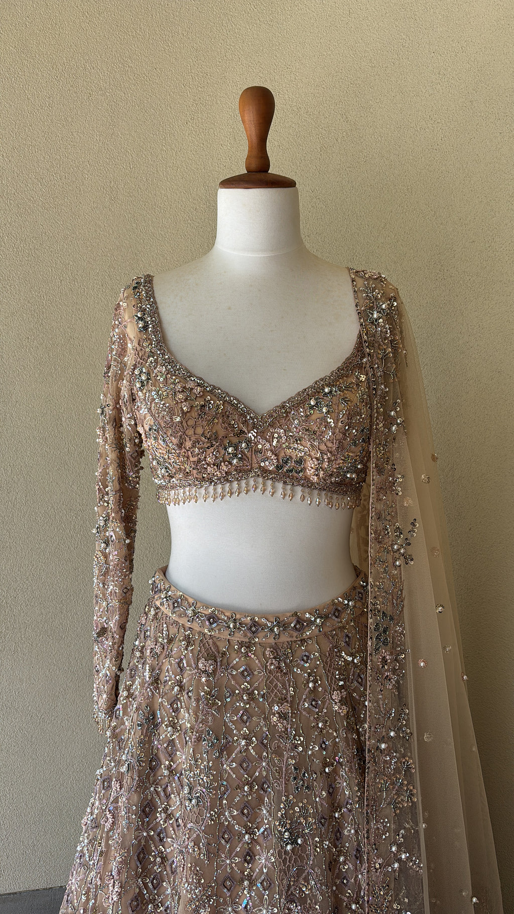 Beige Nude Tulle Lehenga Set