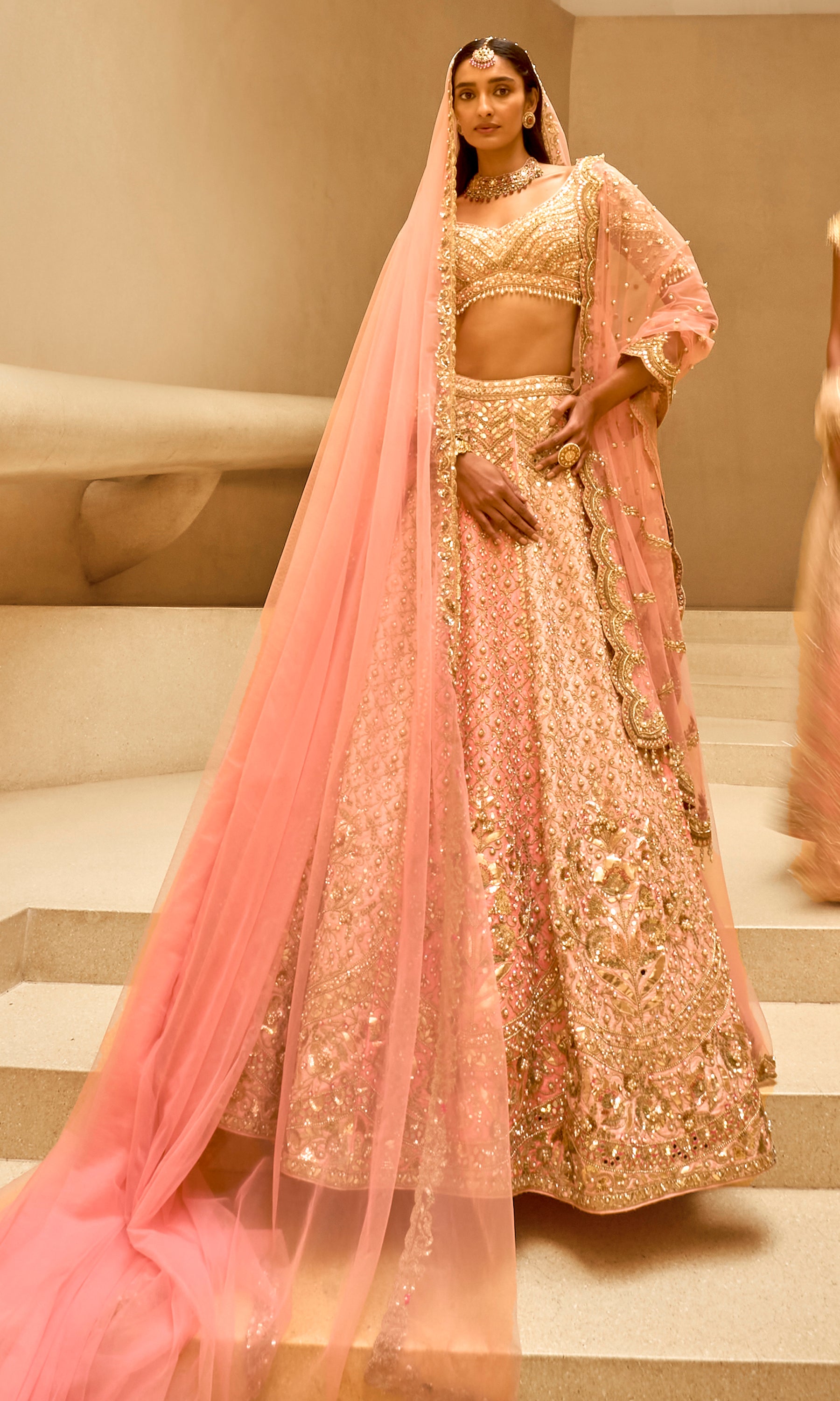 Pink and Coral Couture Lehenga Set
