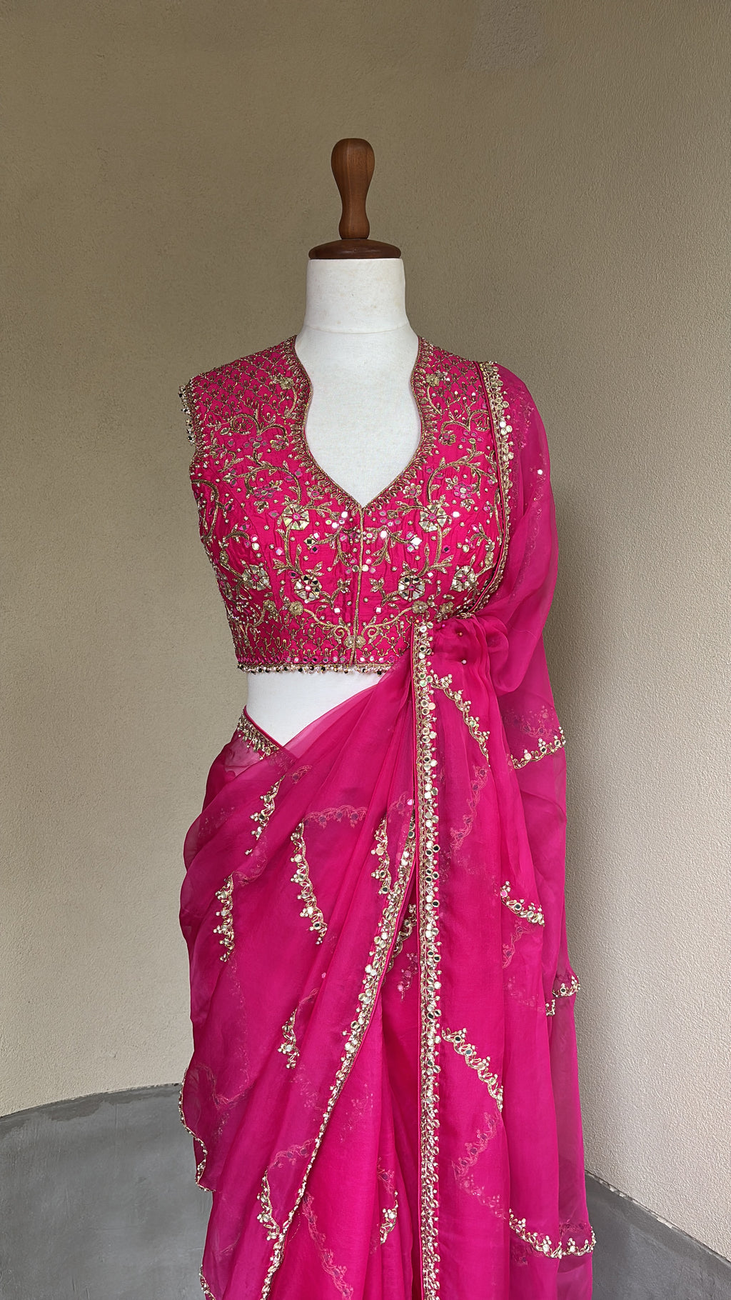Hot Pink Organza Saree Set