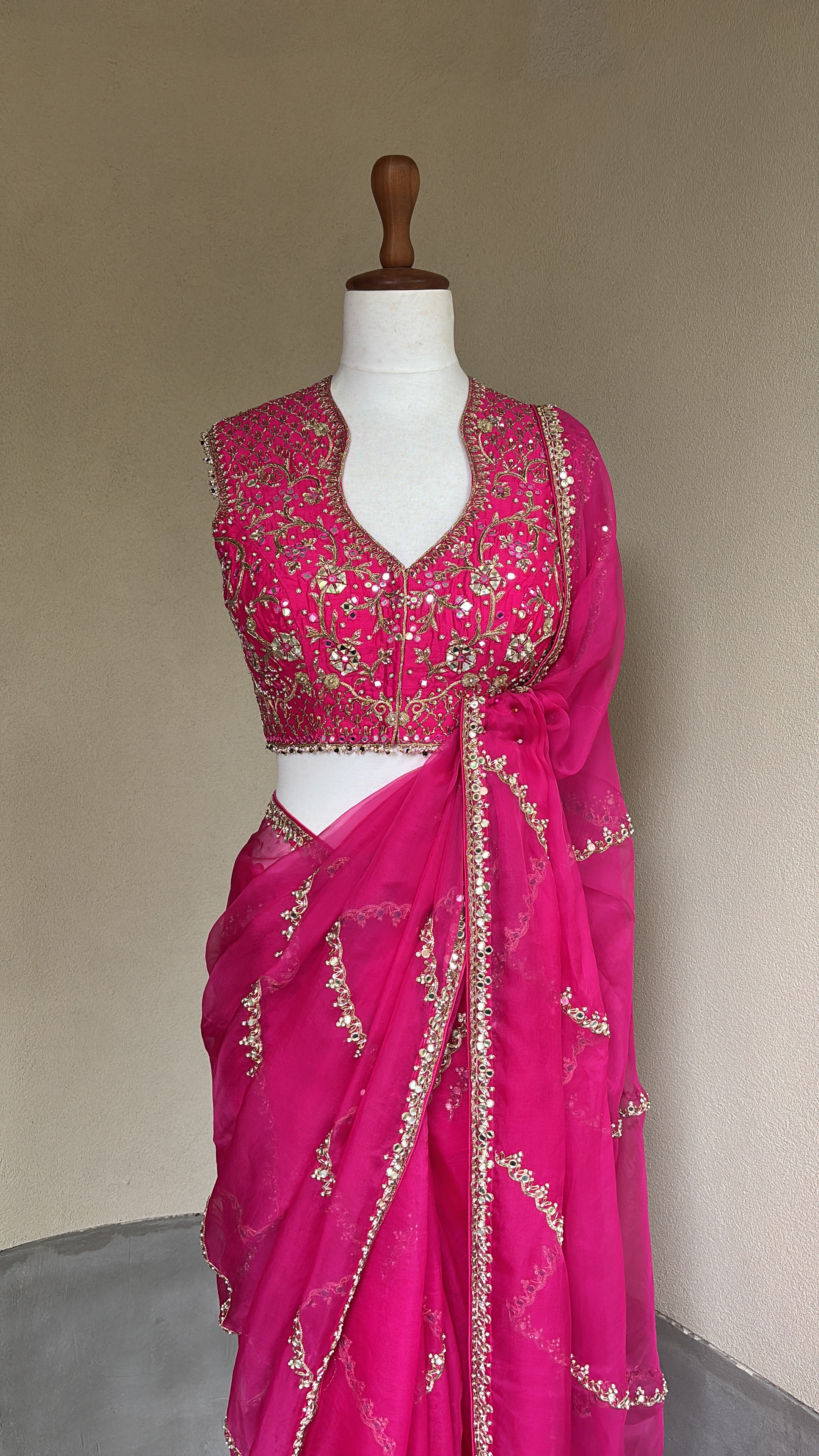 Hot Pink Organza Saree Set