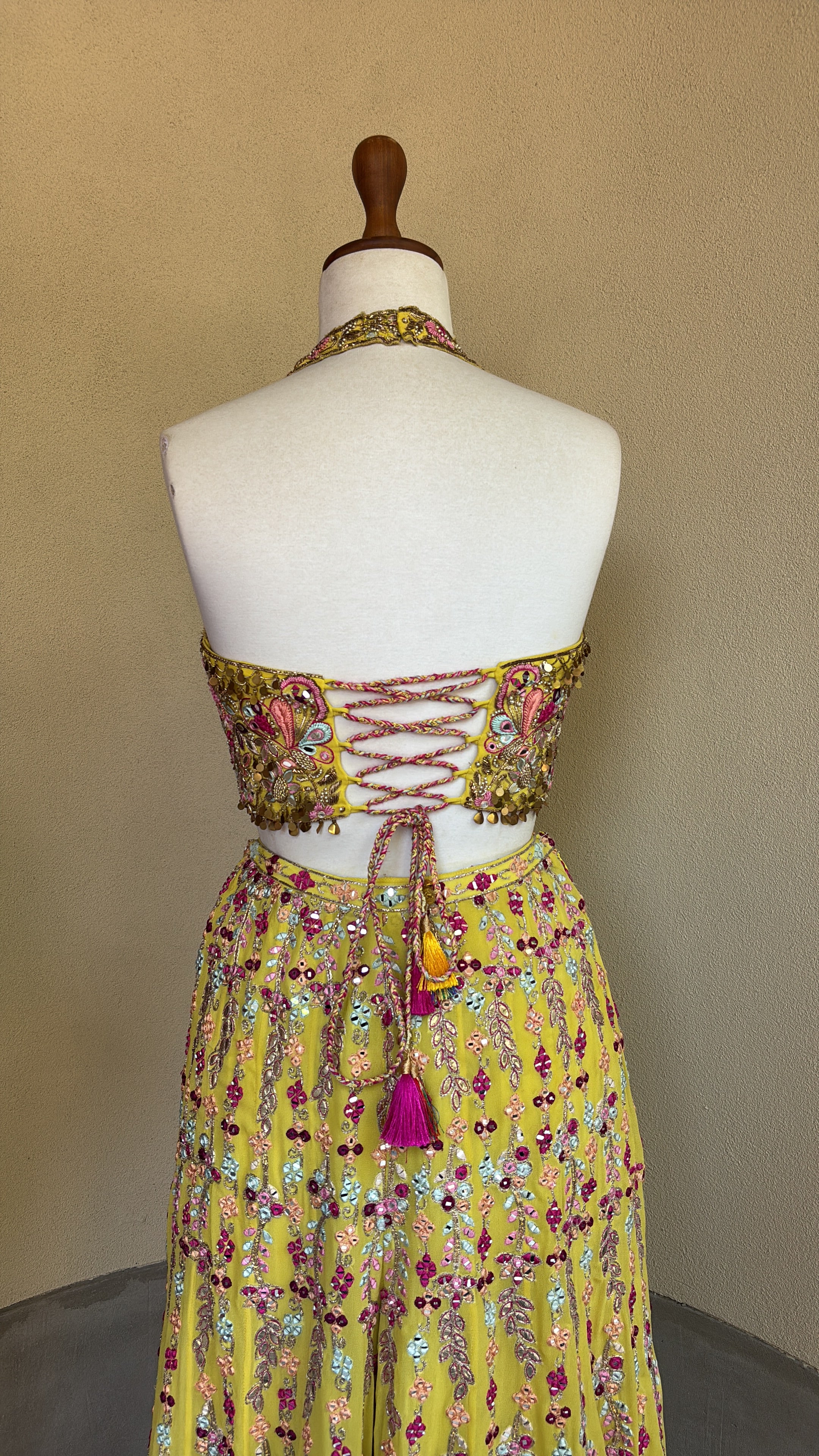 Yellow Georgette High Waist Sharara with Corset Set