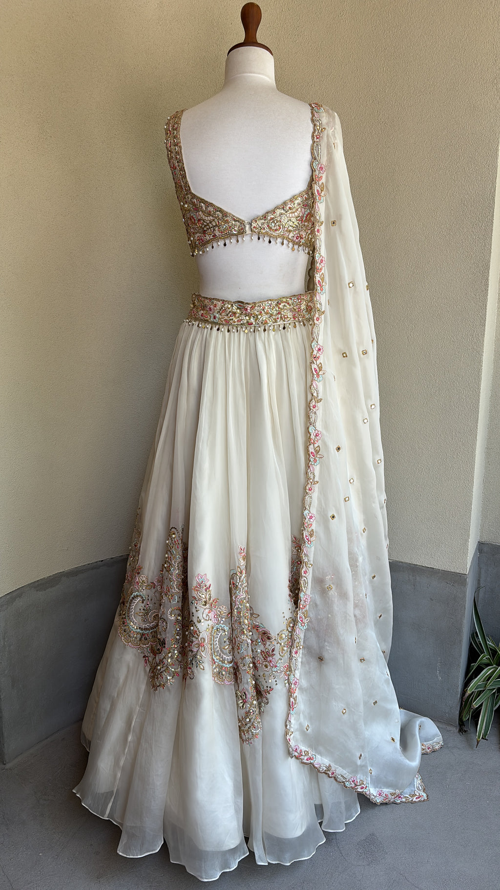 Ivory Organza Lehenga Set With Placement Embroidery
