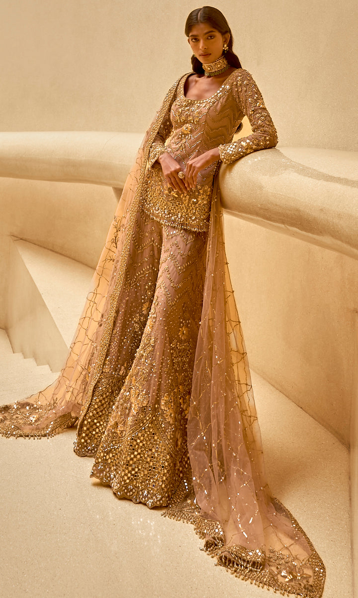 Mauve Pink Embroidered Sharara Set