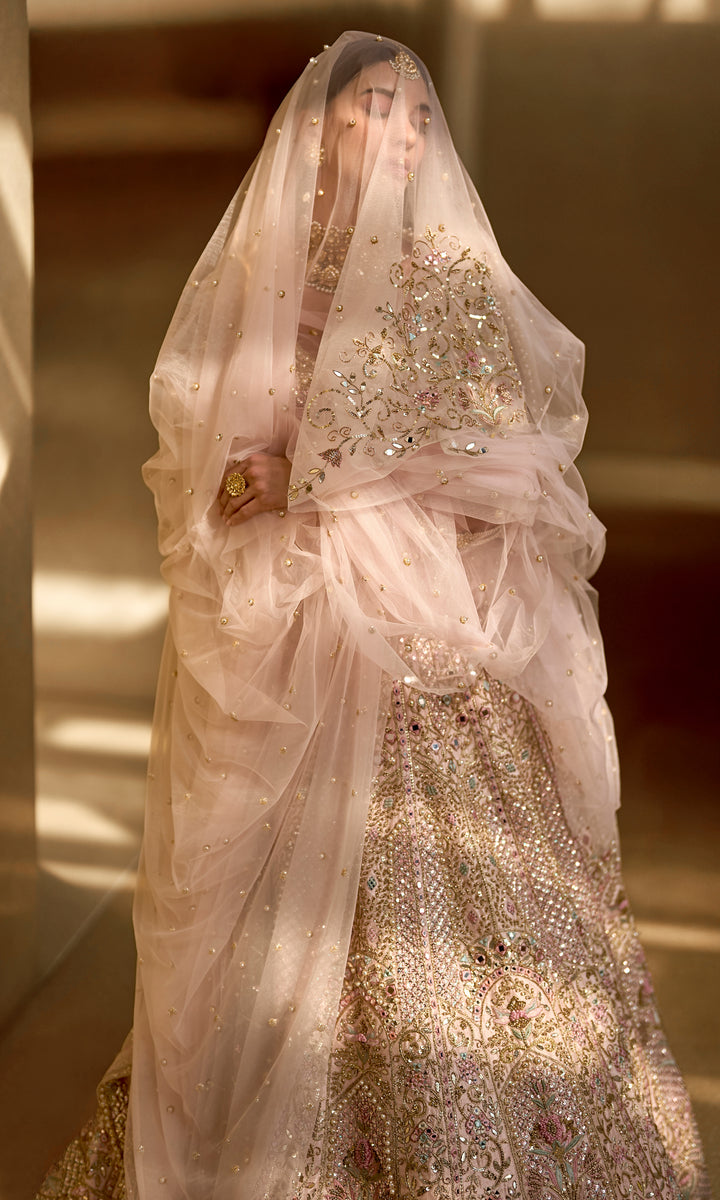 Baby Pink Couture Zardozi Lehenga Set