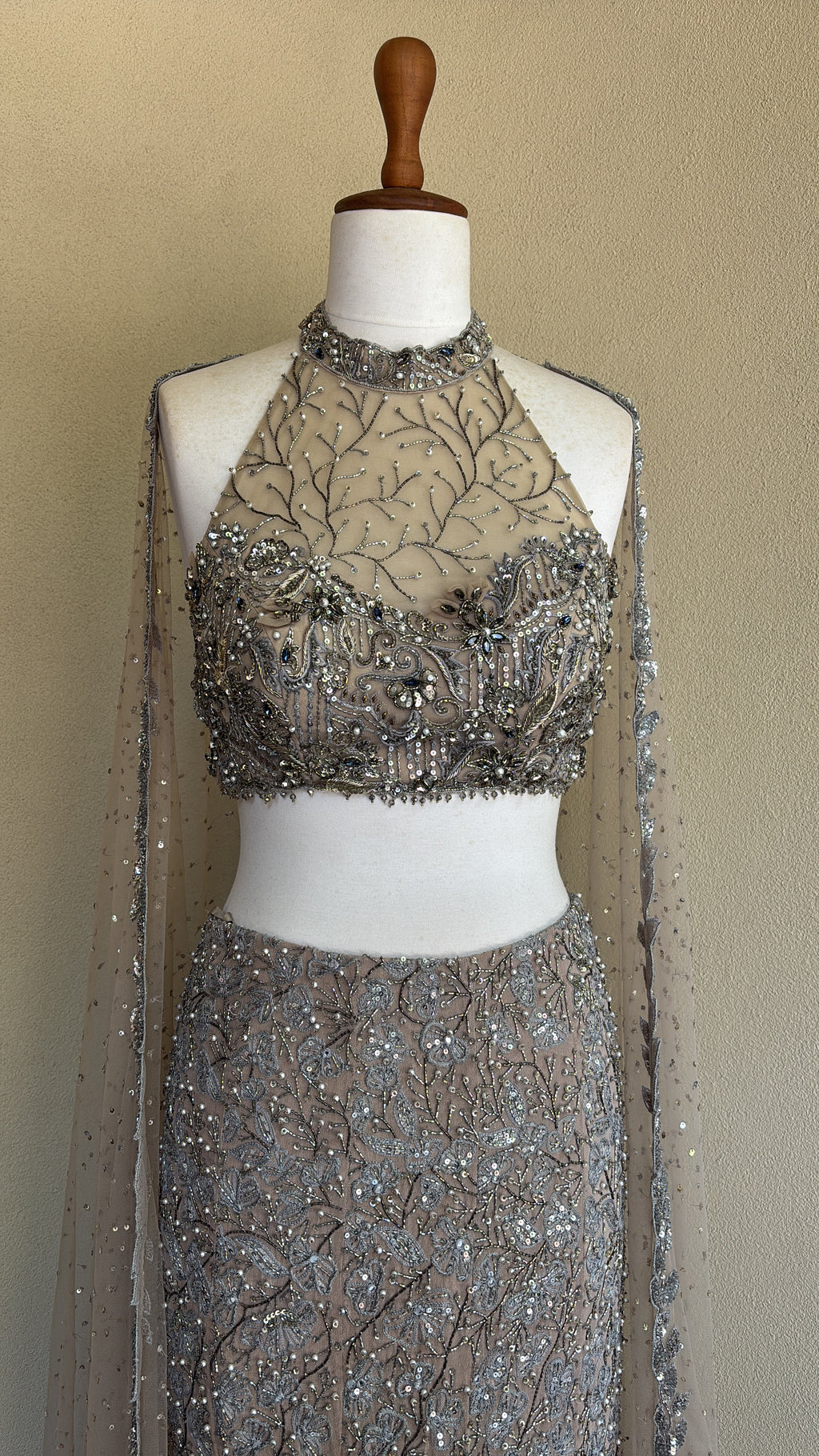 Grey Tulle Fit and Flare Lehenga Set