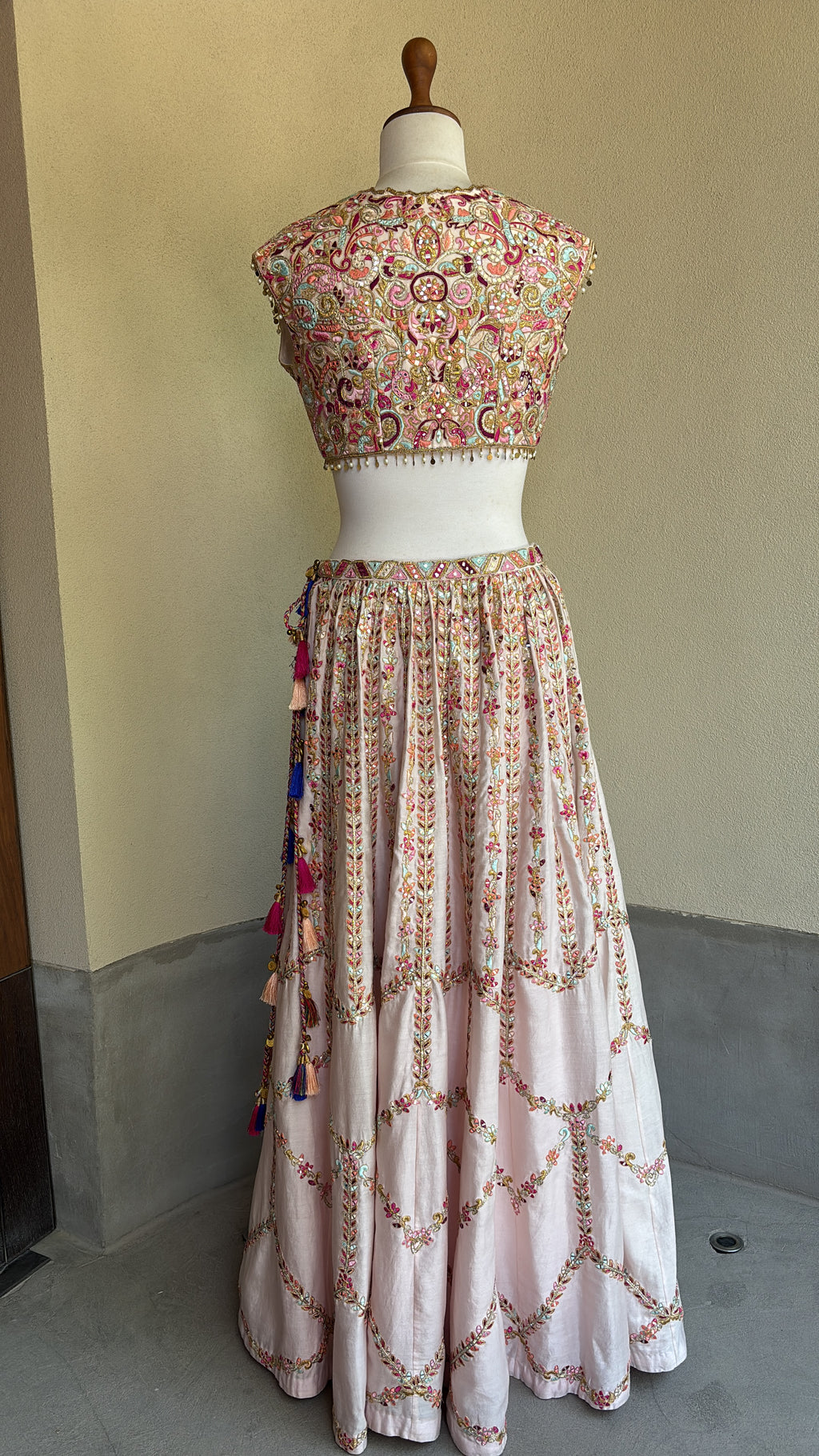 Light Pink Chanderi Skirt with Embroidered Blouse