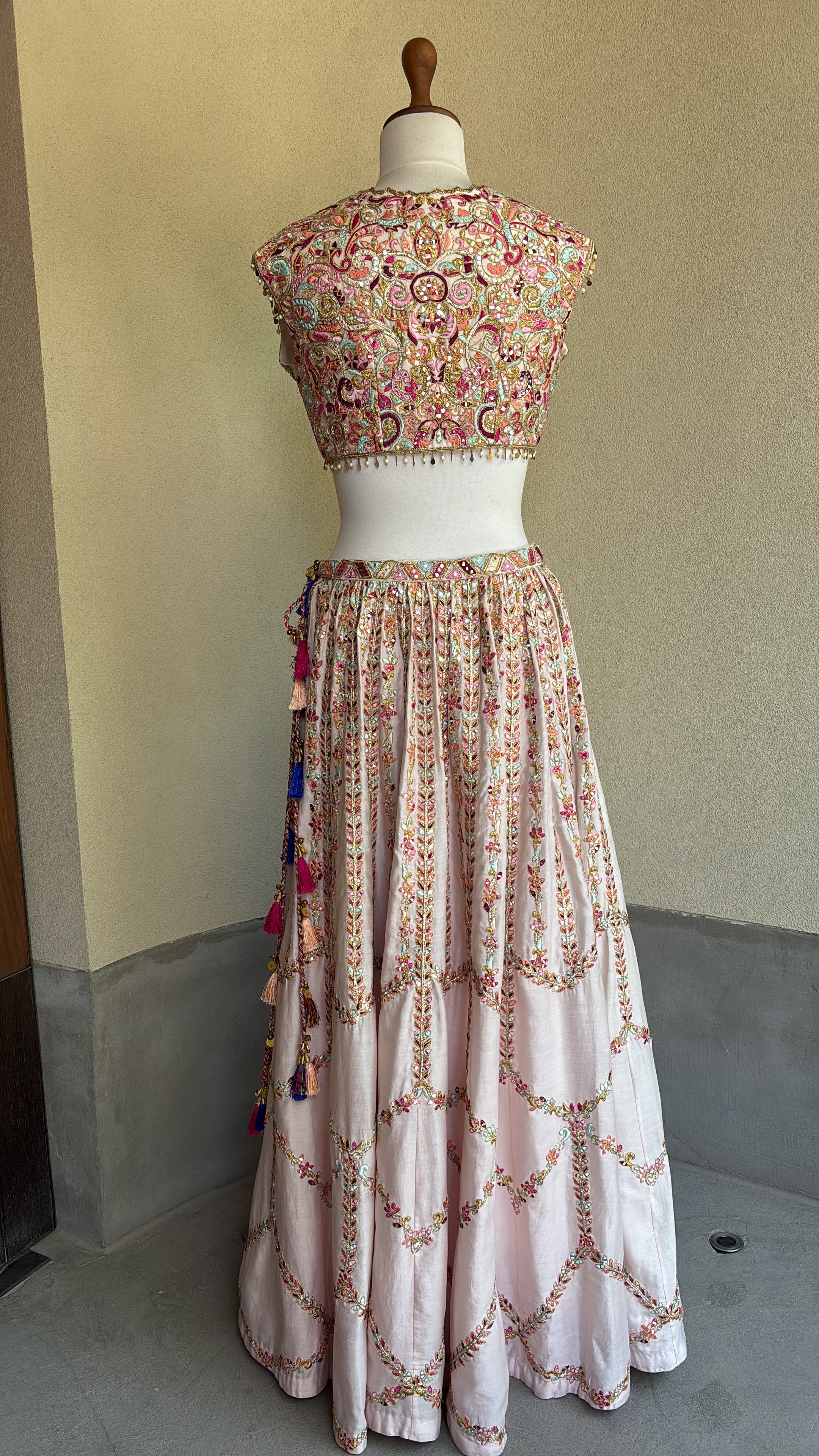 Light Pink Chanderi Skirt with Embroidered Blouse