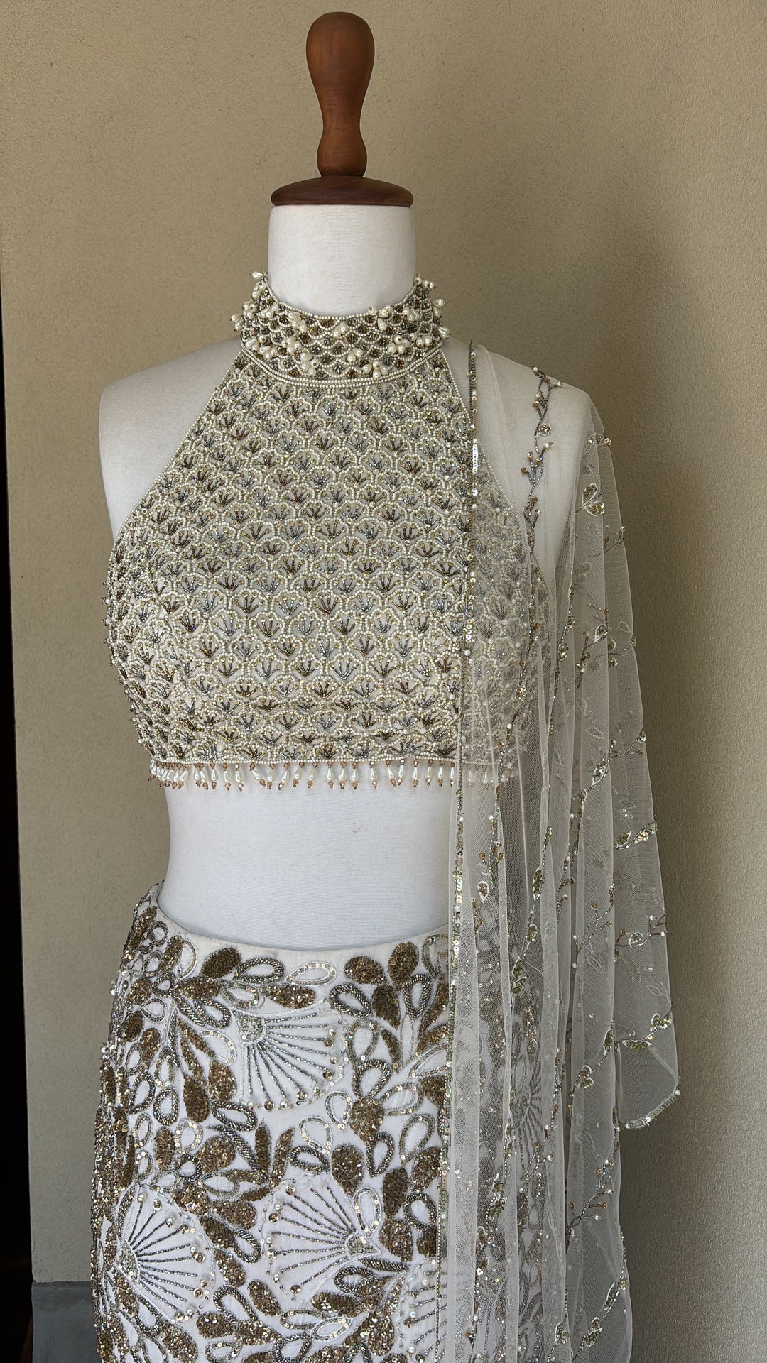 Ivory Georgette Fit and Flare Lehenga