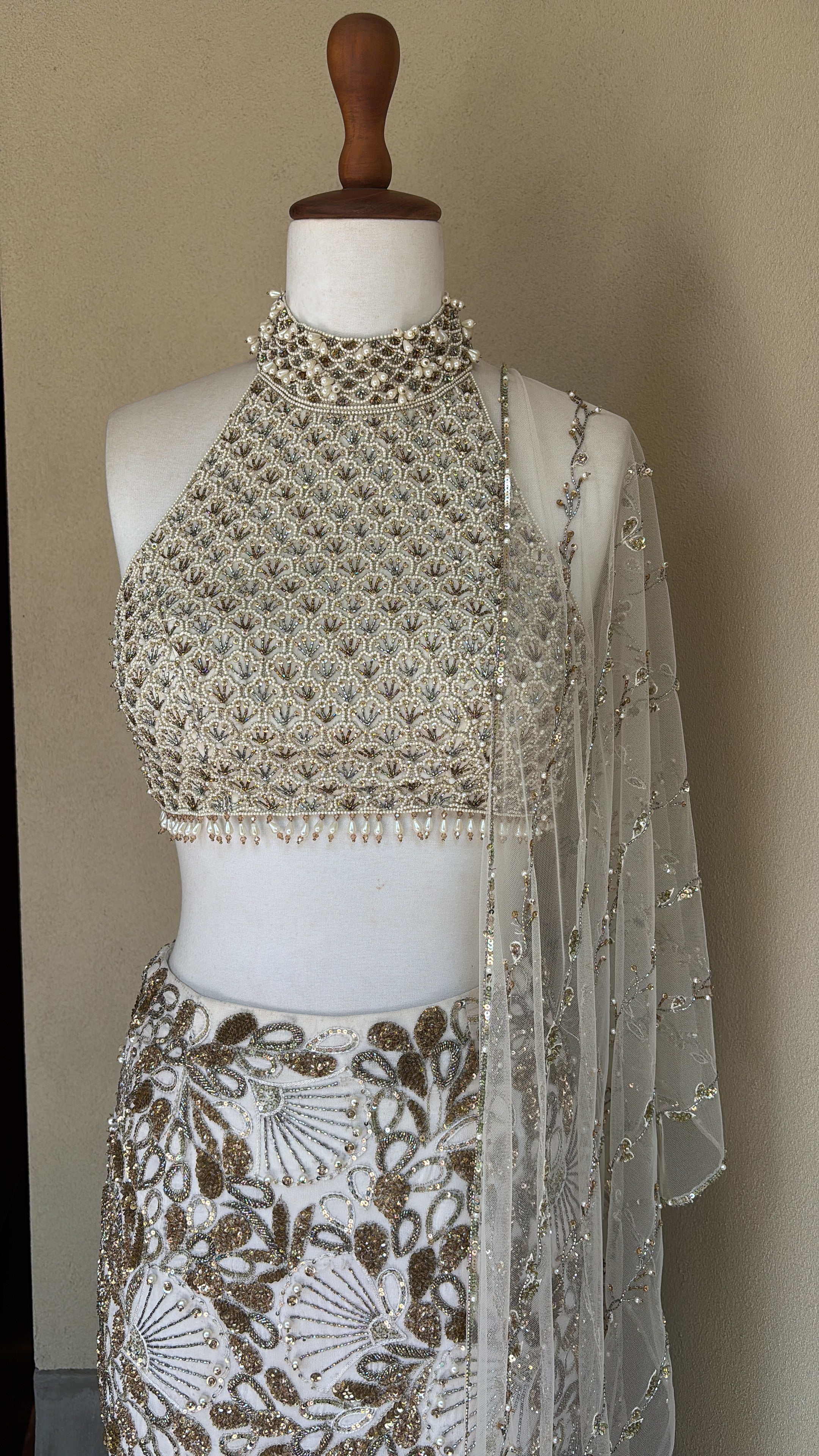 Ivory Georgette Fit and Flare Lehenga