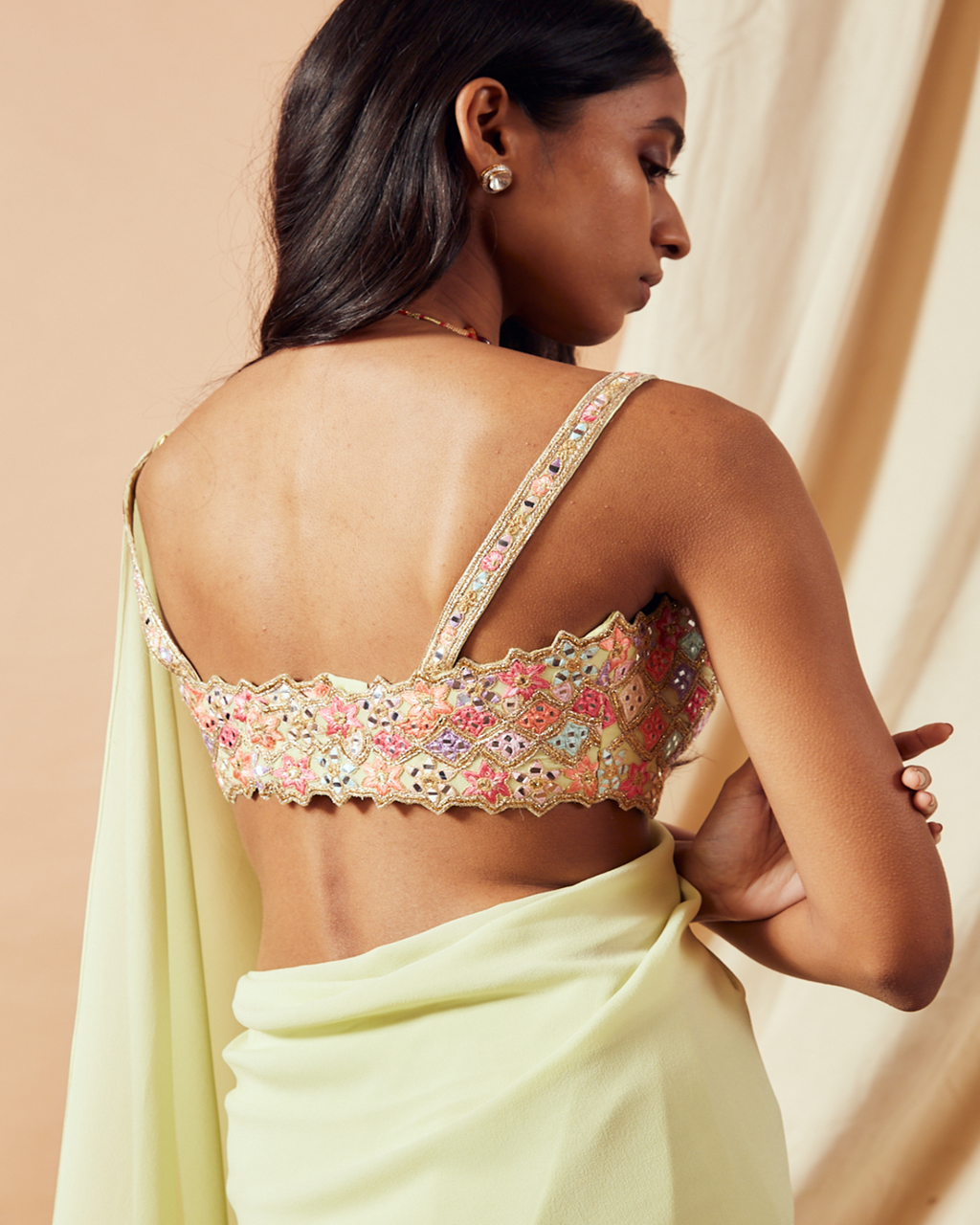 Ivory Cutwork Ruffle Saree Set