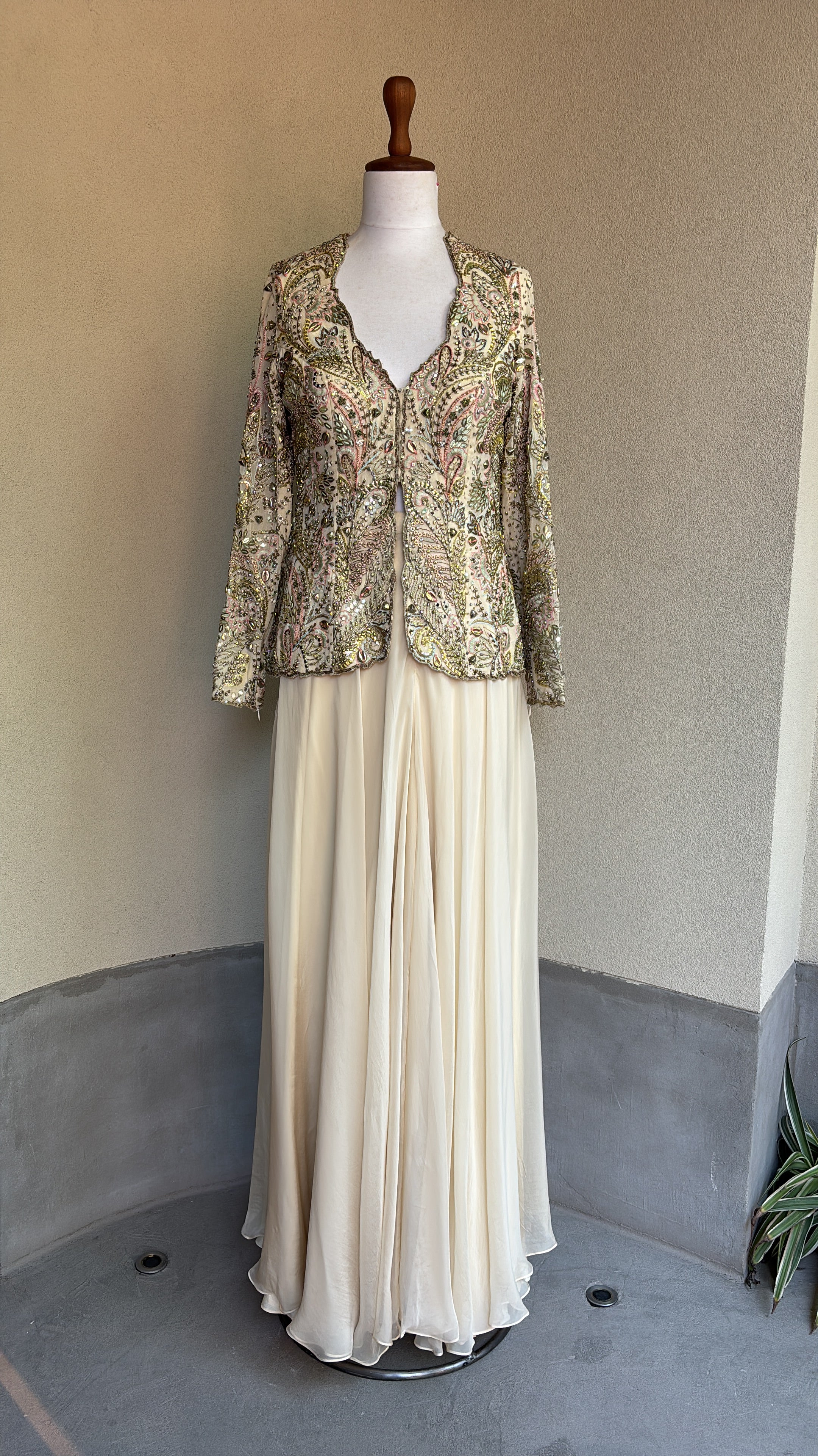 Ivory Paisley Jacket with Organza Sharara
