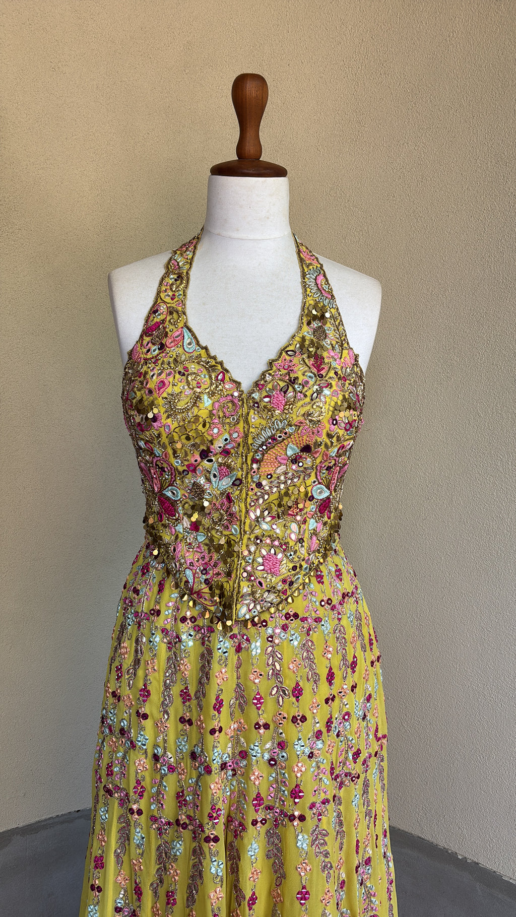 Yellow Georgette High Waist Sharara with Corset Set