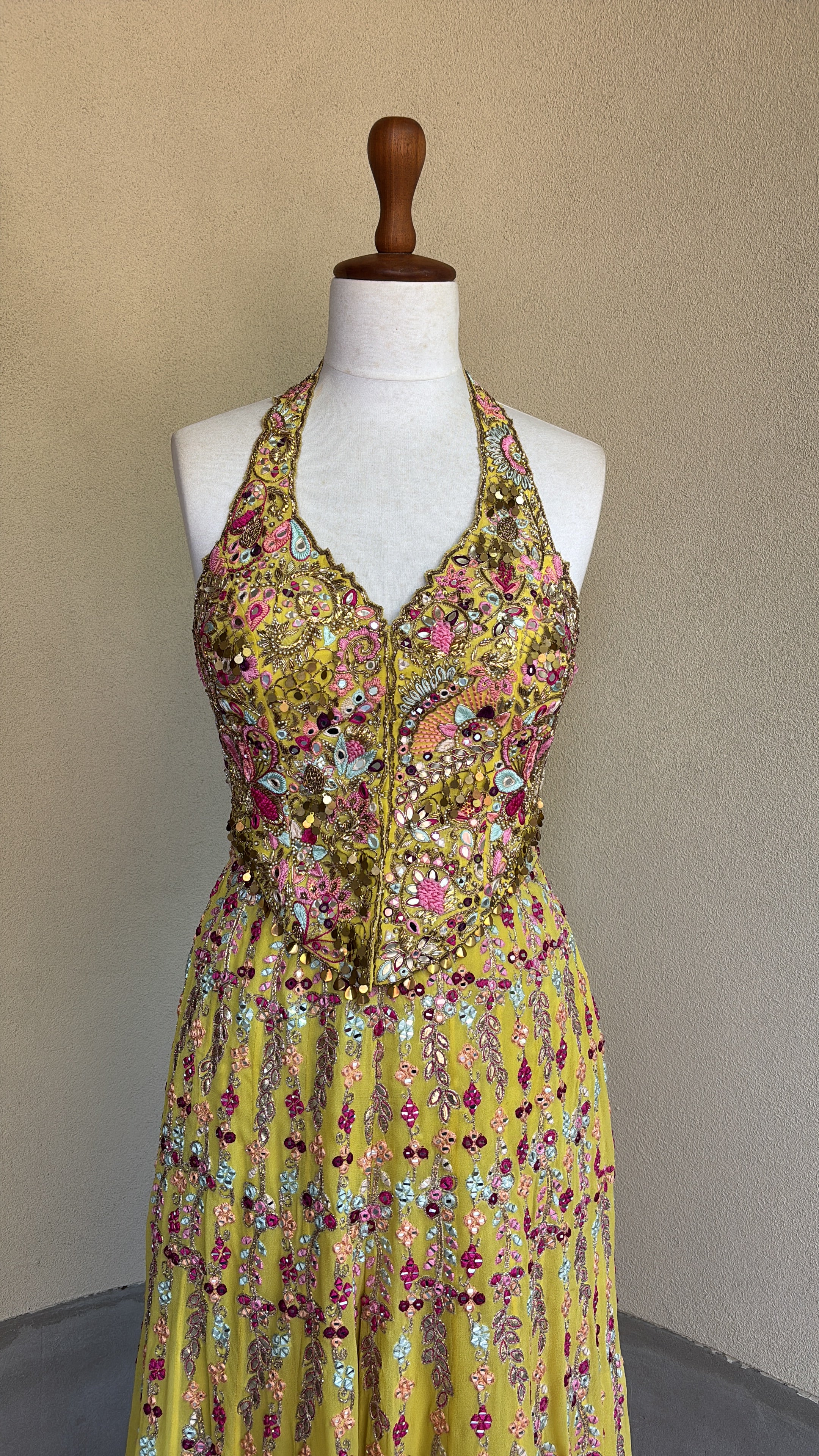 Yellow Georgette High Waist Sharara with Corset Set