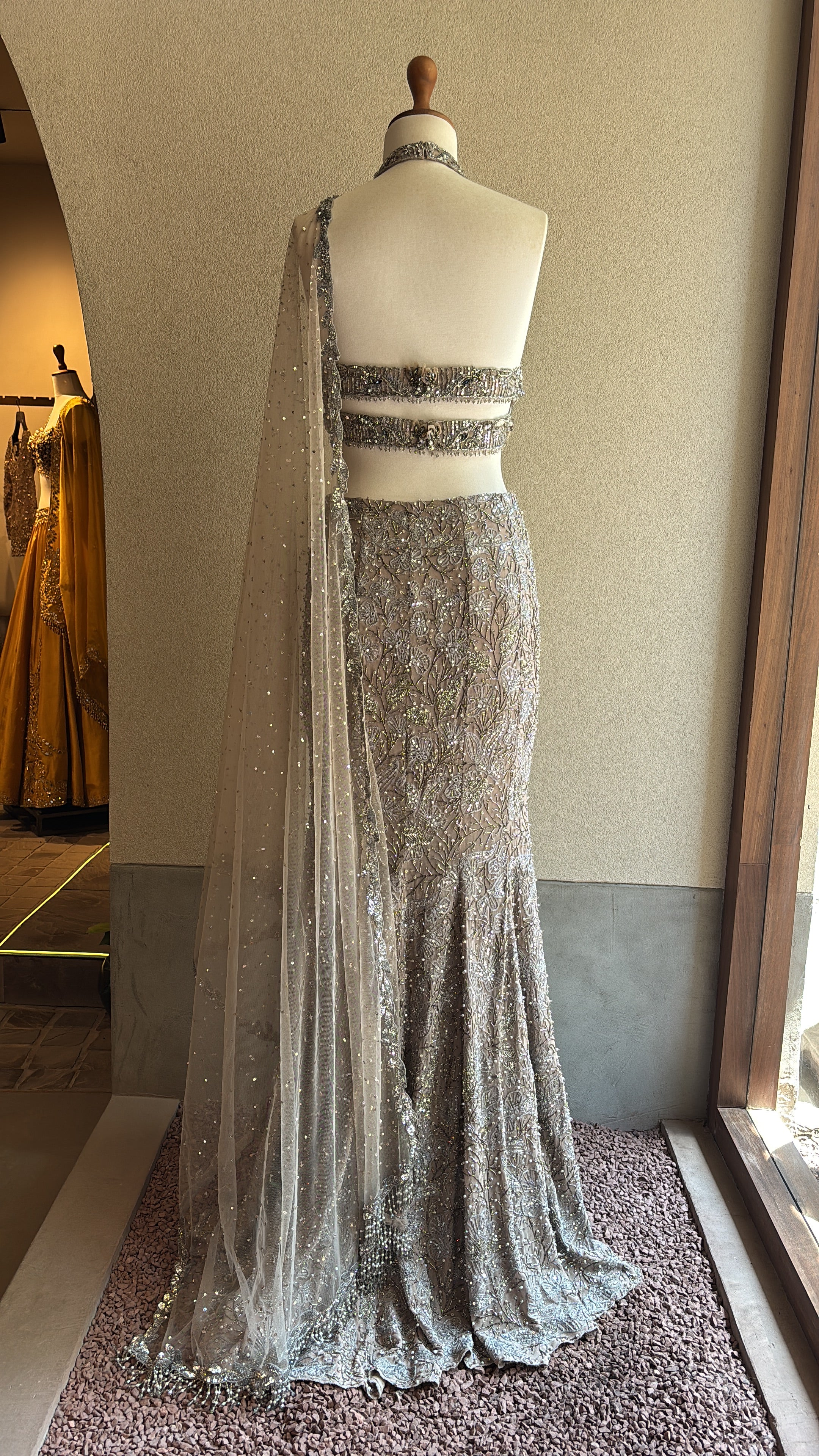 Grey Tulle Fit and Flare Lehenga Set