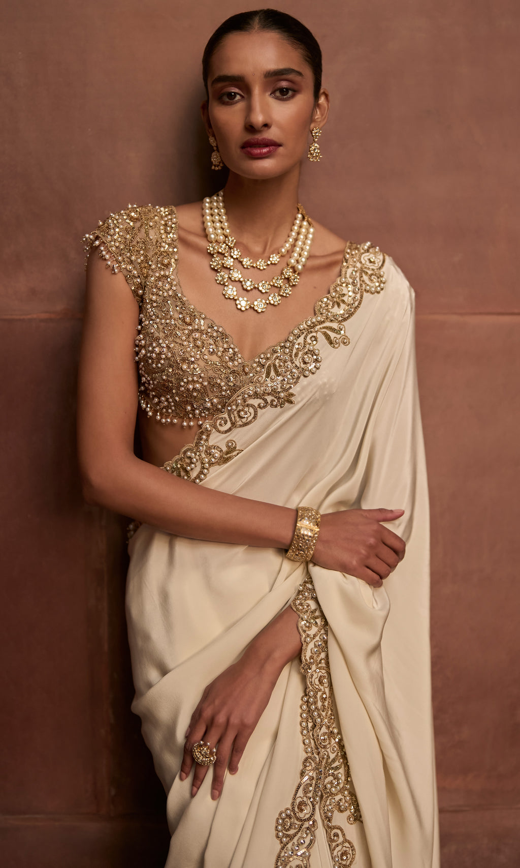 Ivory Gold Saree Set