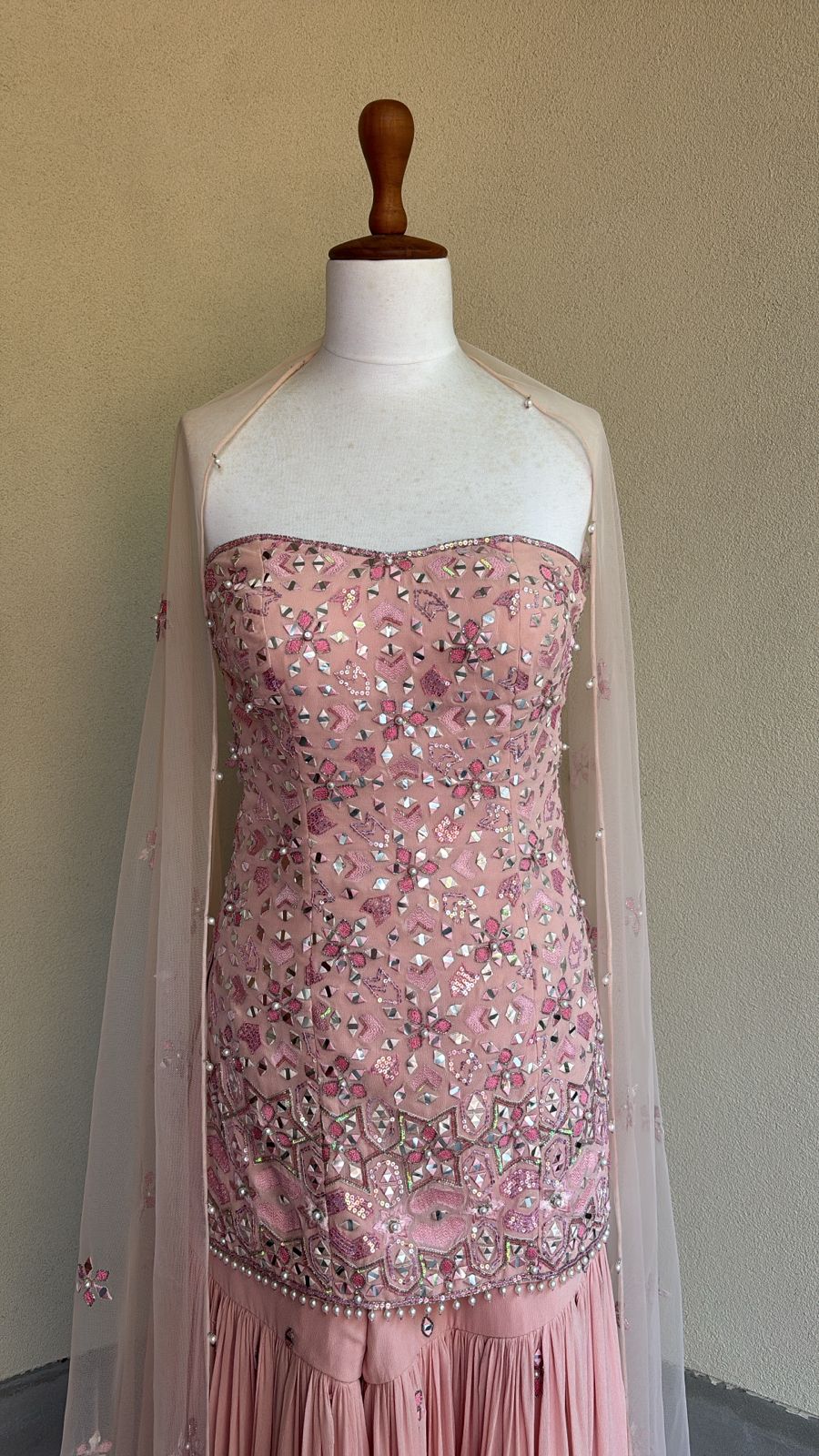 Pink georgette sharara set with net dupatta