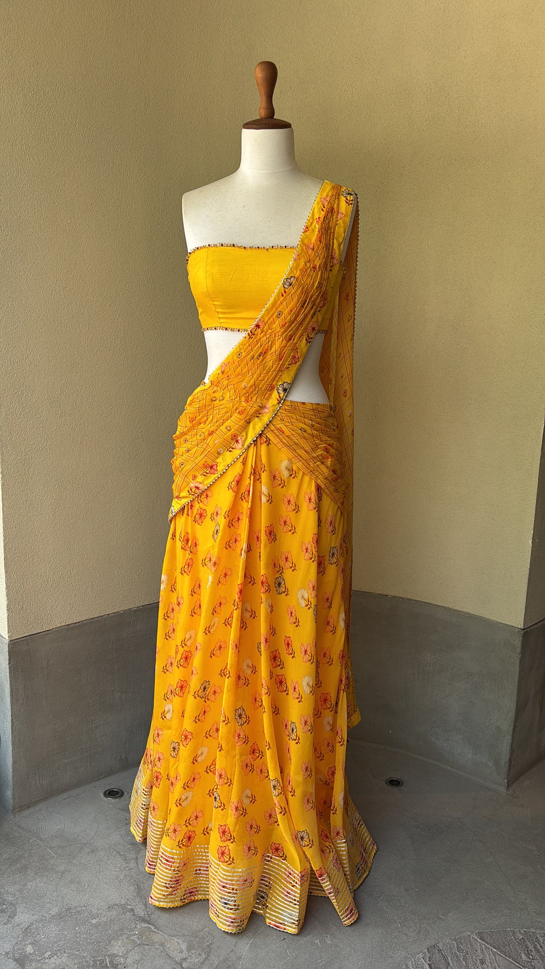 Yellow Petal Drape Saree