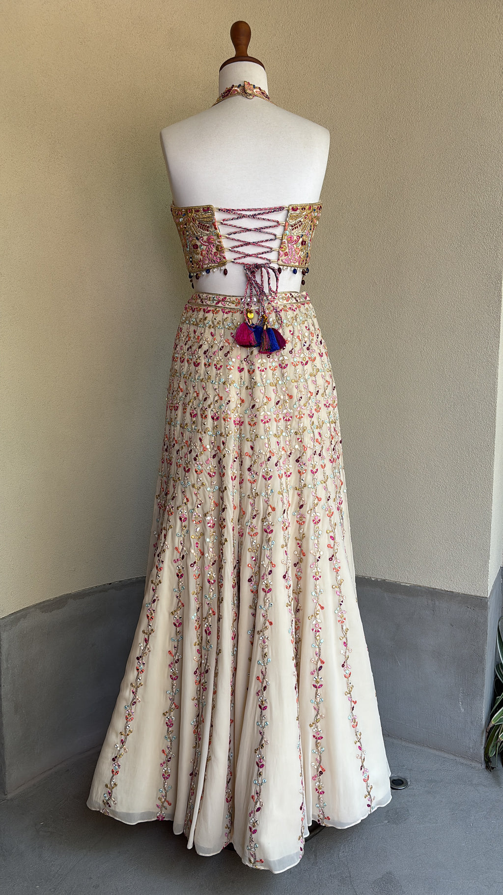Ivory Georgette Embroidered High Waist Sharara Set