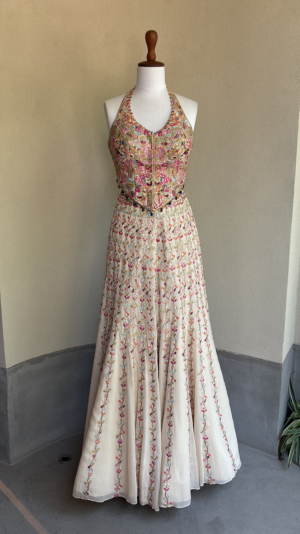 Ivory Georgette Embroidered High Waist Sharara Set