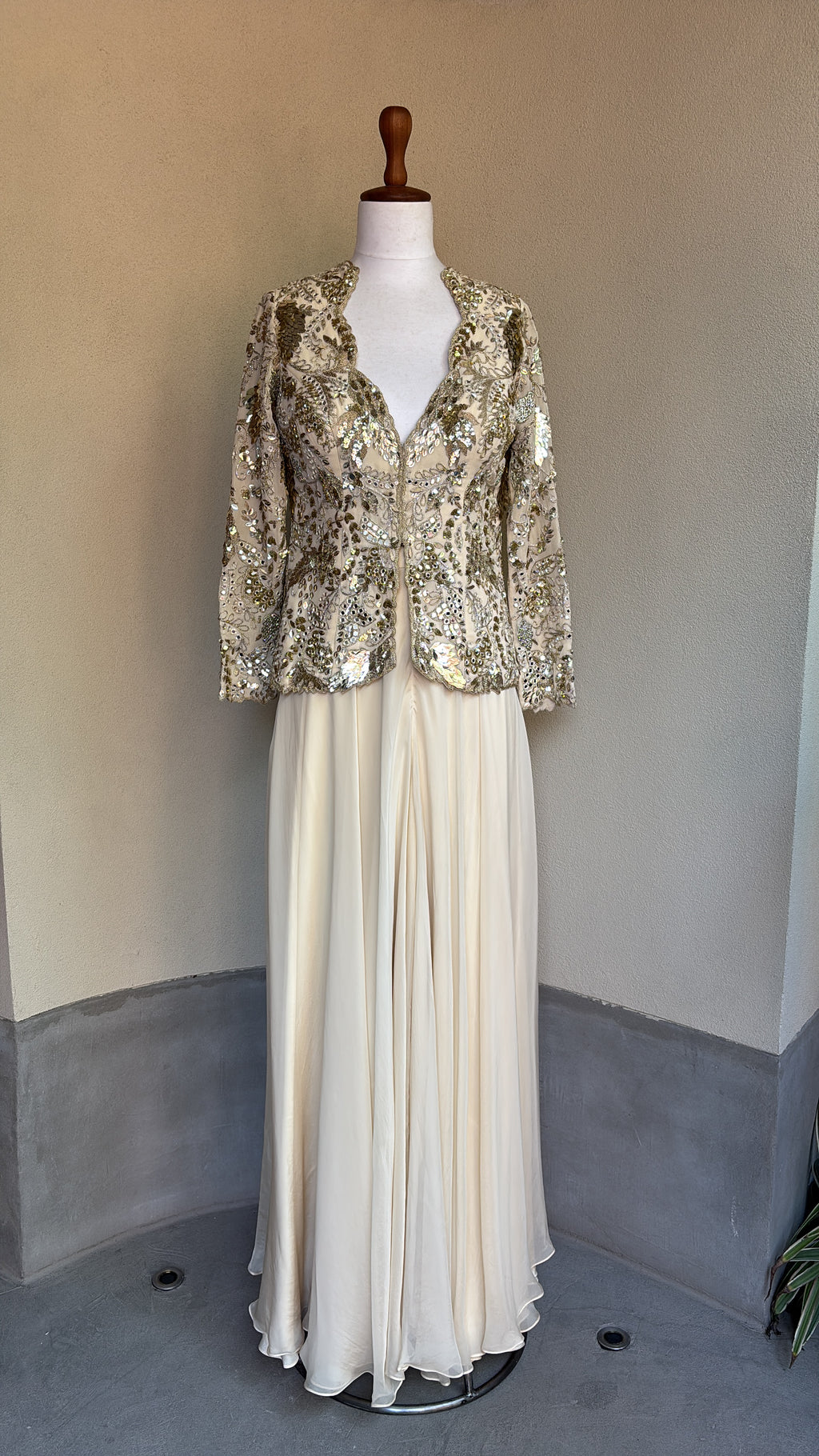 Ivory Gold Sequin Jacket With Organza Sharara