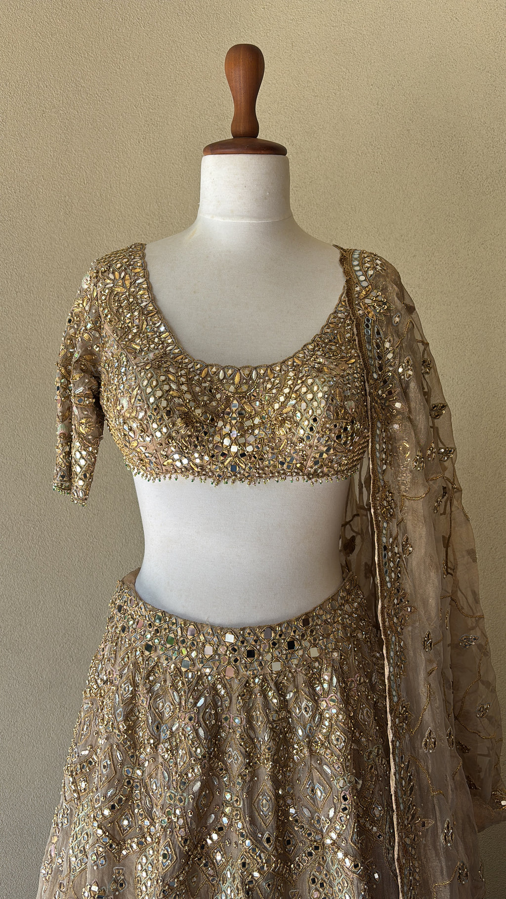 Beige Organza Lehenga Set