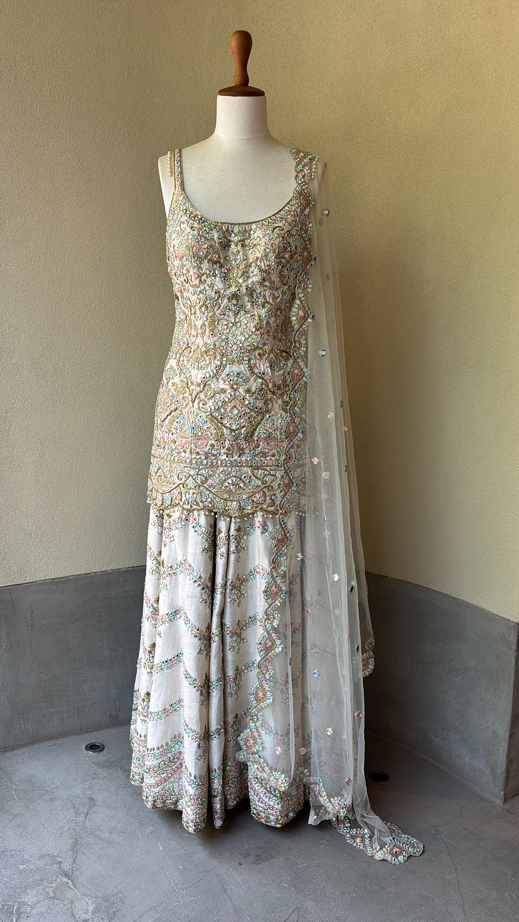 Ivory Chevron Mirror Sharara Set