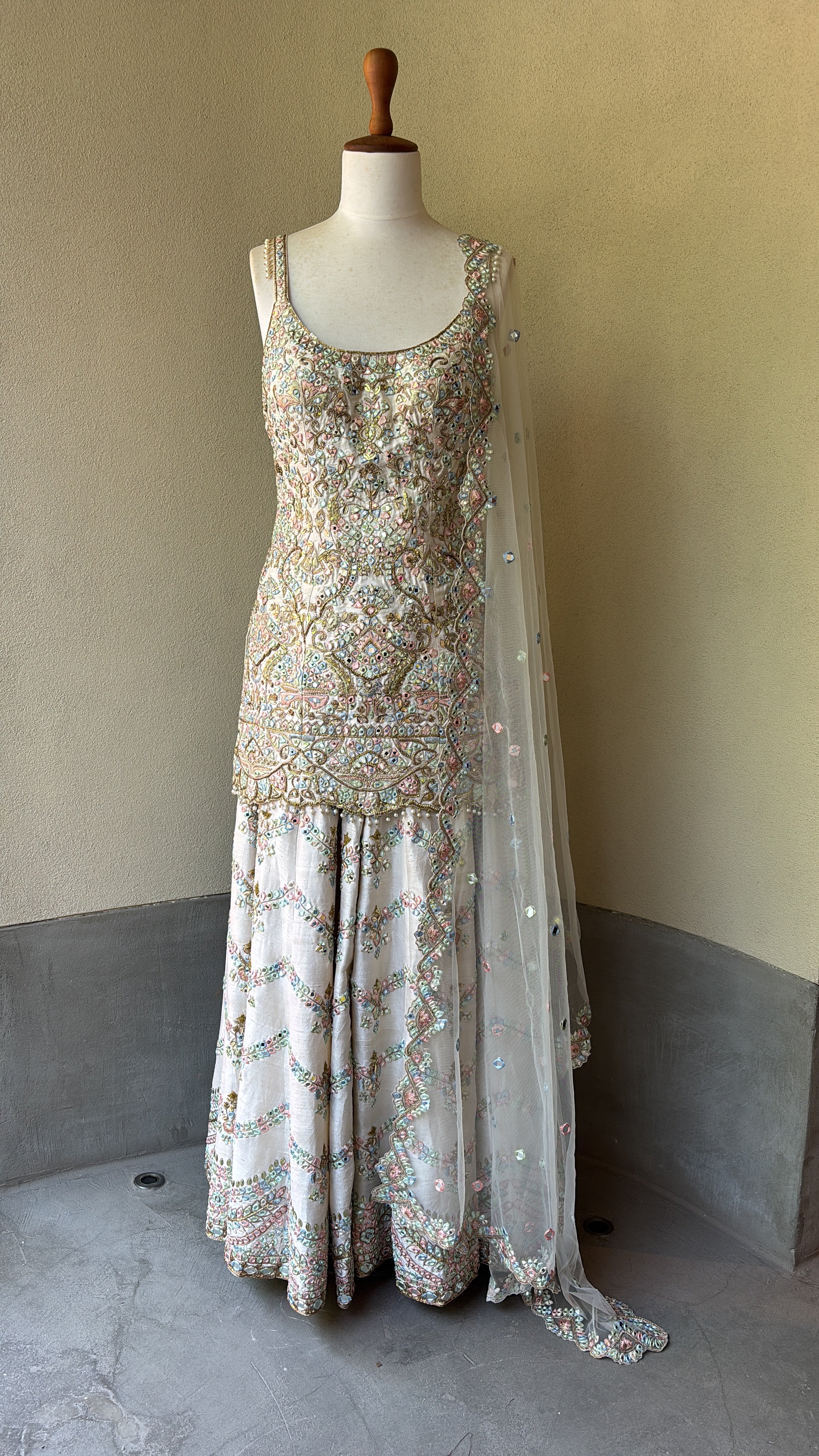 Ivory Chevron Mirror Sharara Set