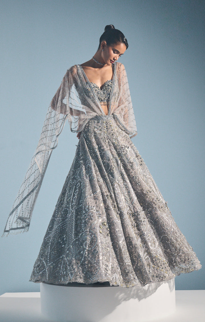 Grey Tulle Lehenga Set