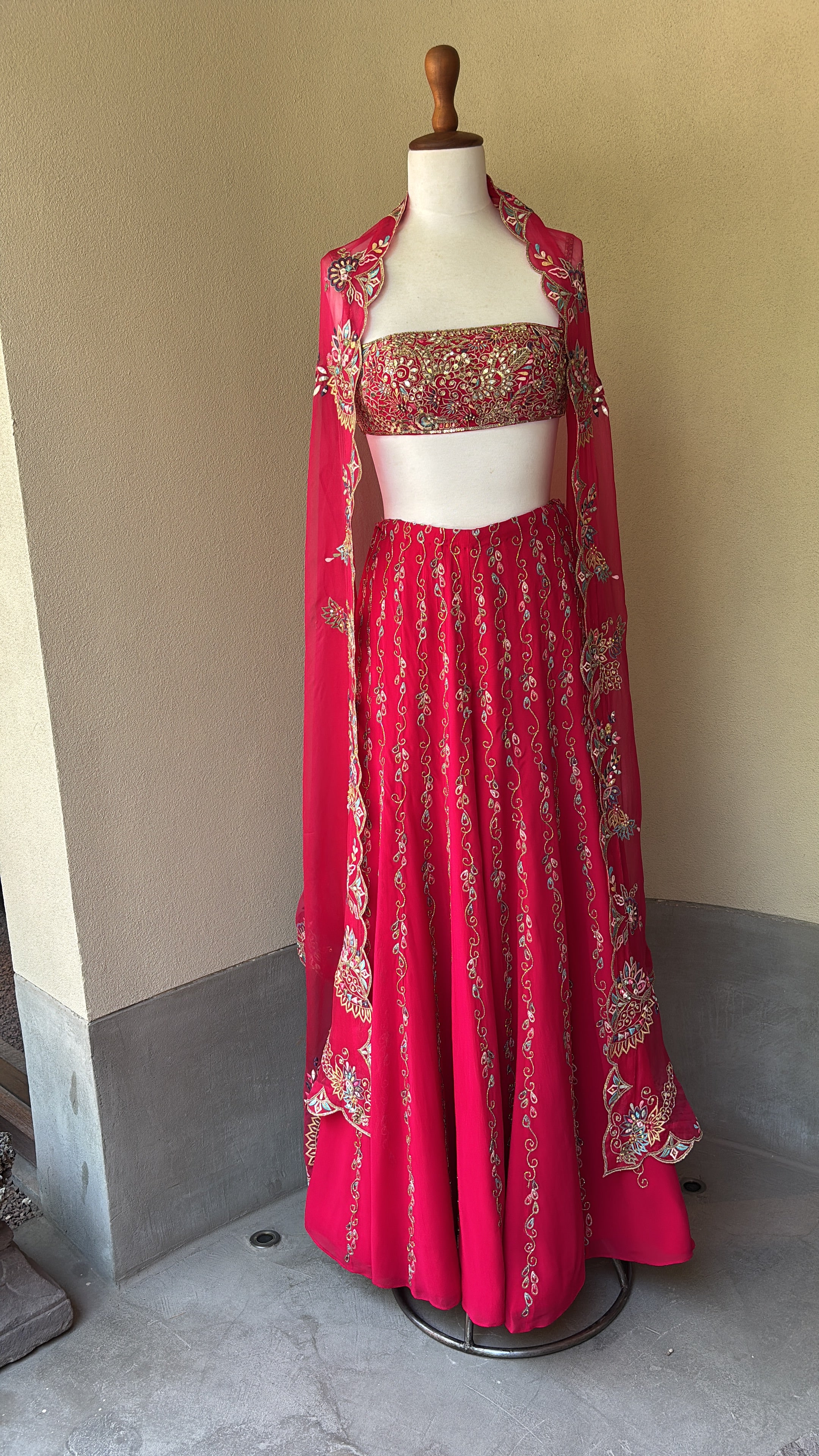 Rani Pink High Waist Sharara with Oragnanza Cape