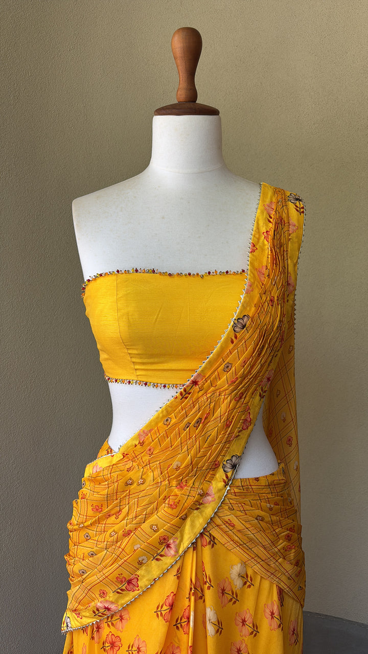 Yellow Petal Drape Saree