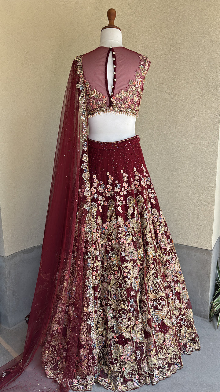Maroon Tulle Lehenga set