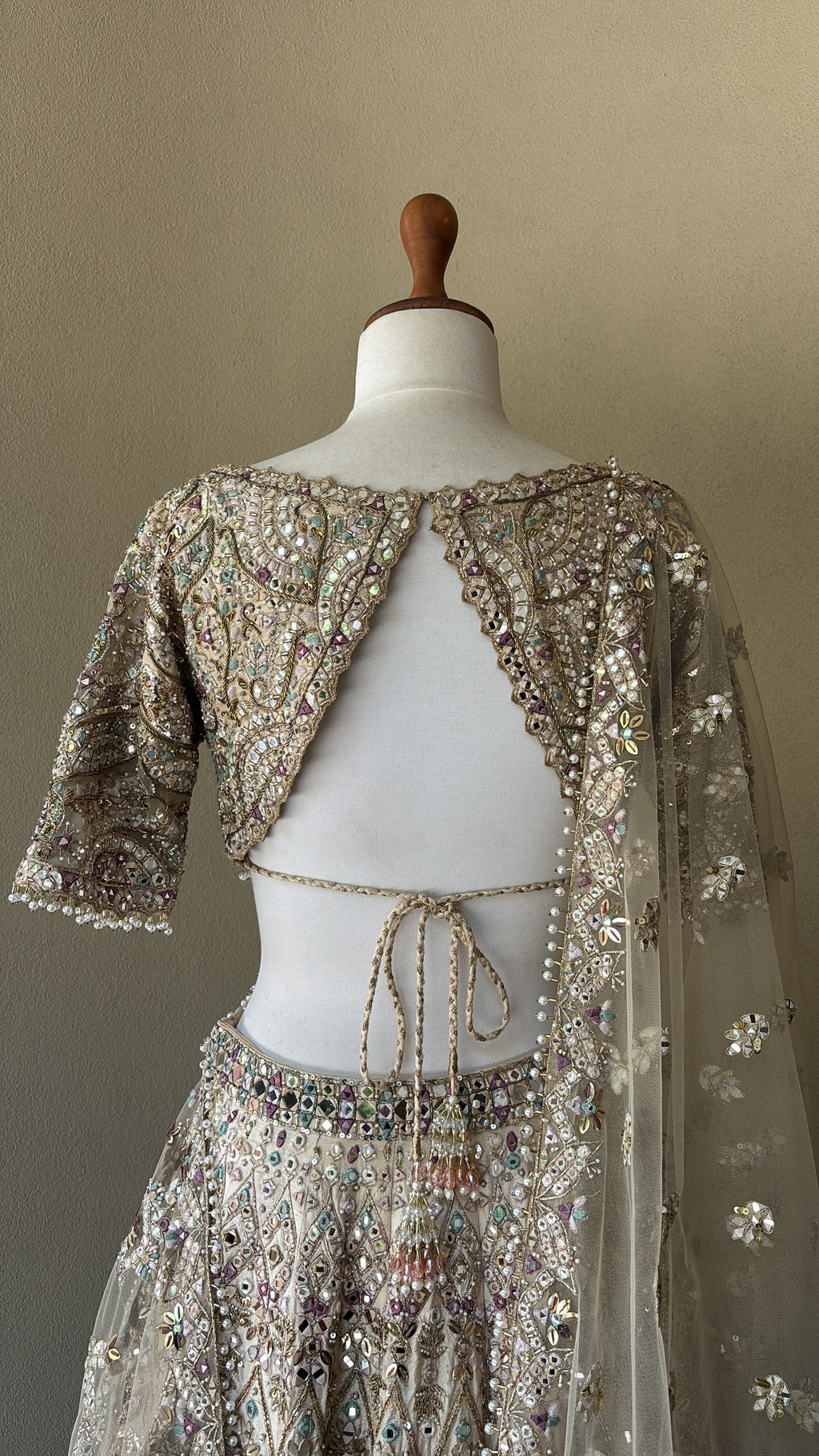 Champagne Rawsilk Mirror Lehenga Set