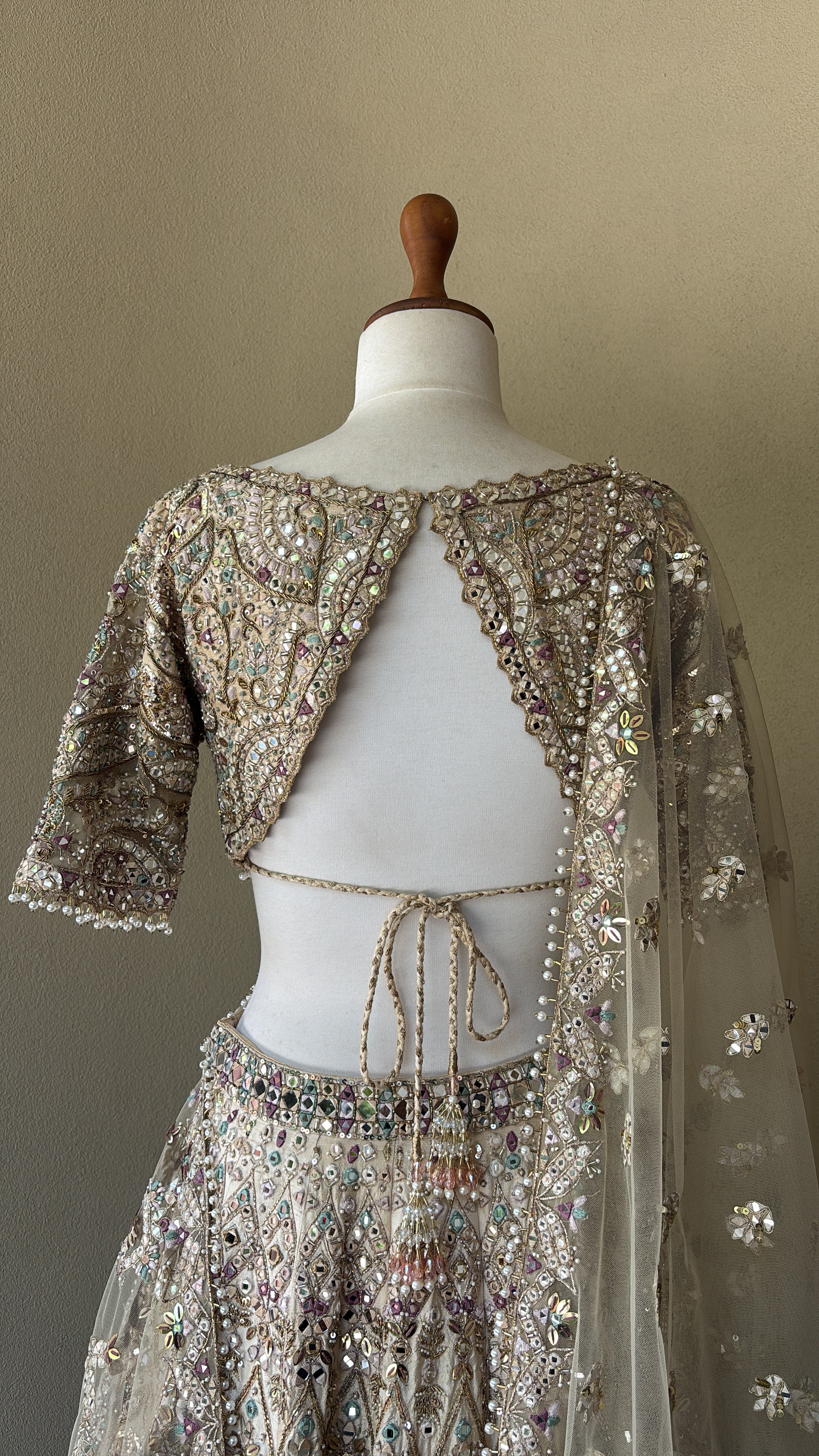Champagne Rawsilk Mirror Lehenga Set