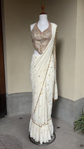 Pre-Drape Ivory Saree With Embroidered Corset Blouse