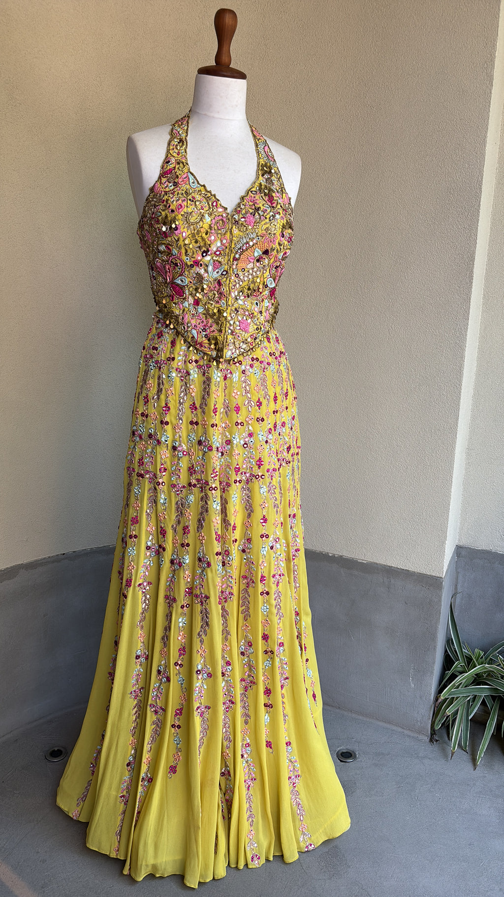 Yellow Georgette High Waist Sharara with Corset Set
