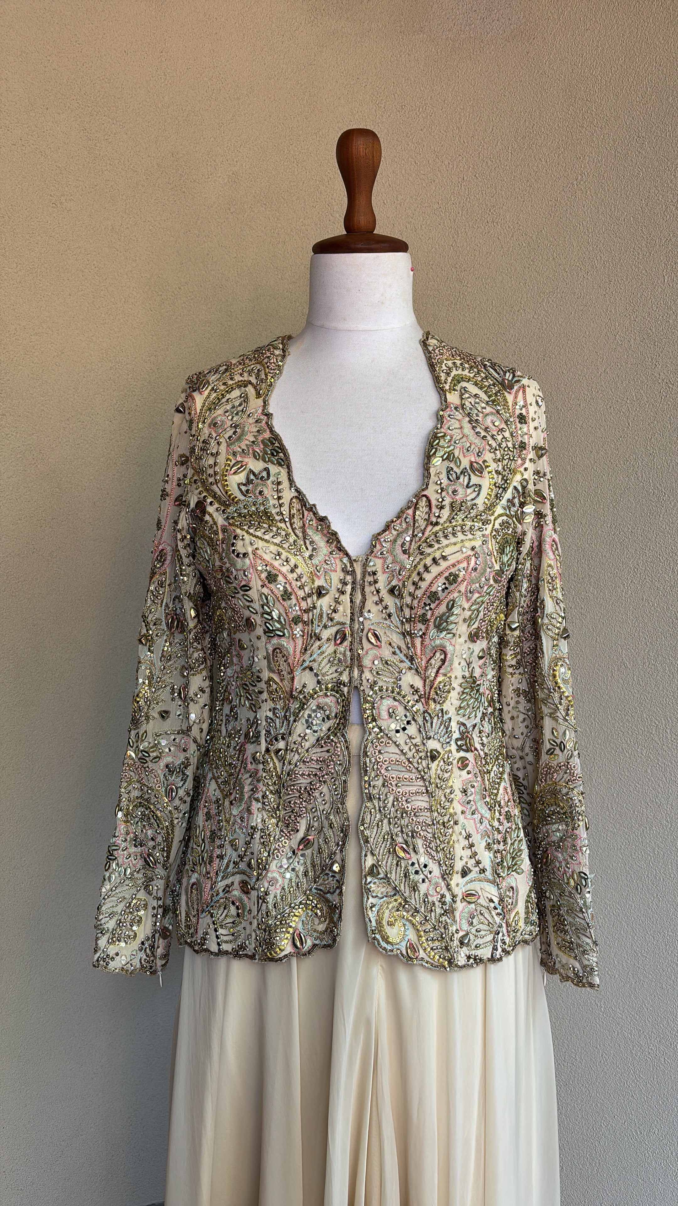 Ivory Paisley Jacket with Organza Sharara