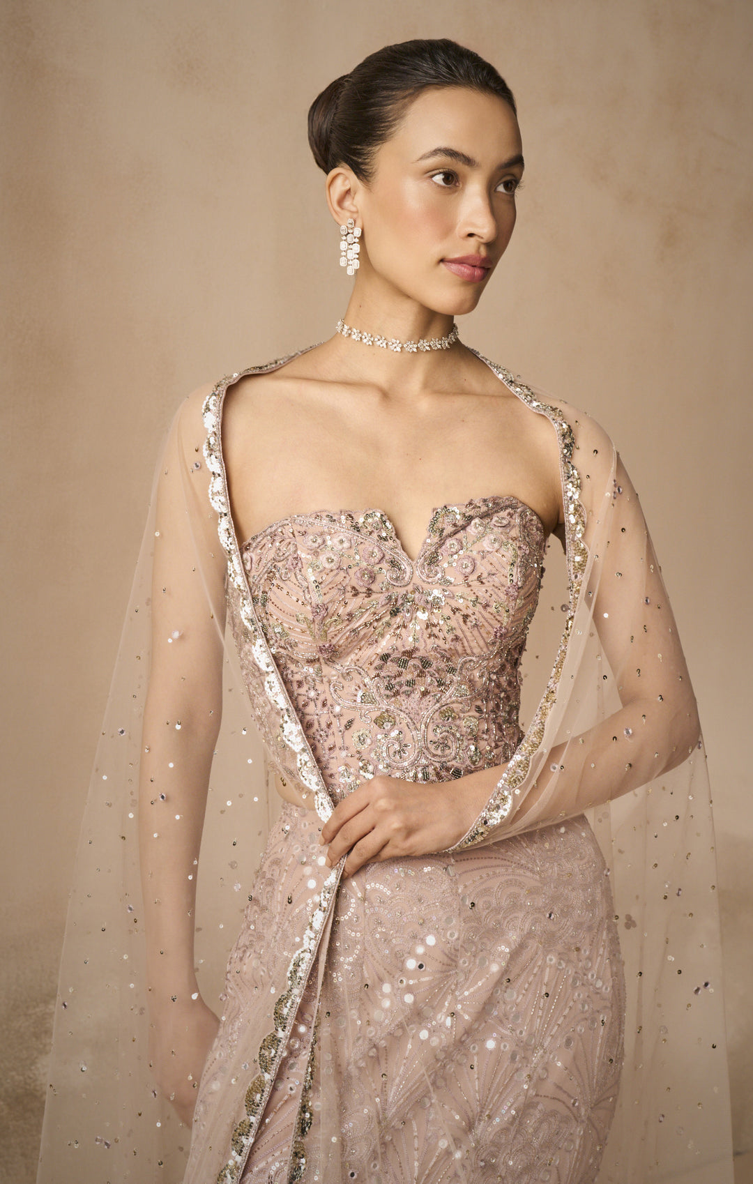 Mauve Pink Georgette Fit and Flare Lehenga Set