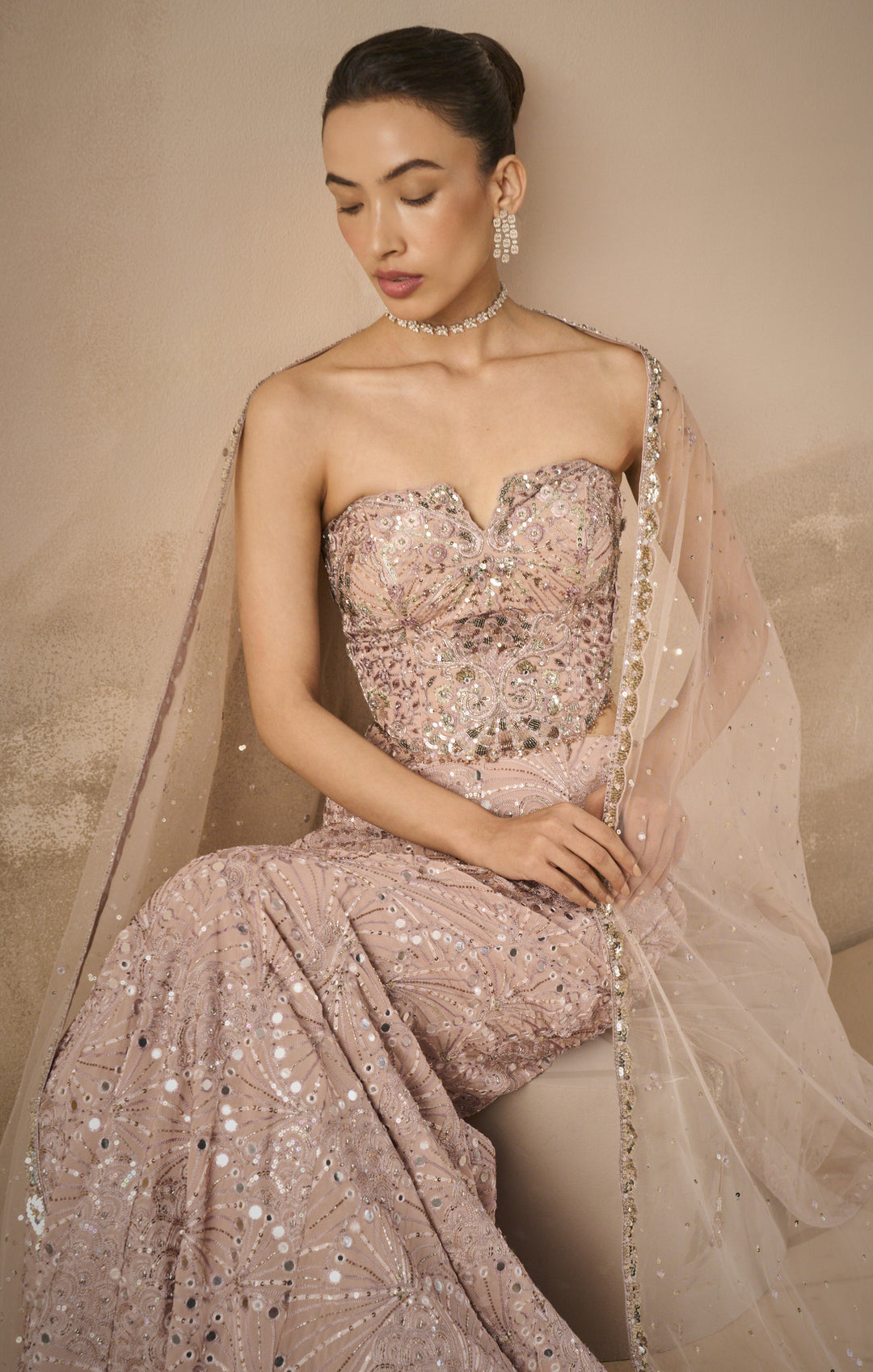 Mauve Pink Georgette Fit and Flare Lehenga Set