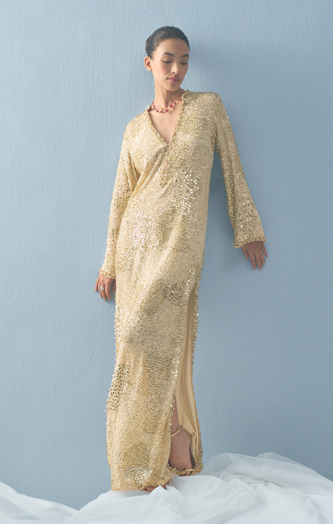 Ivory Crepe Sparkle Kaftan