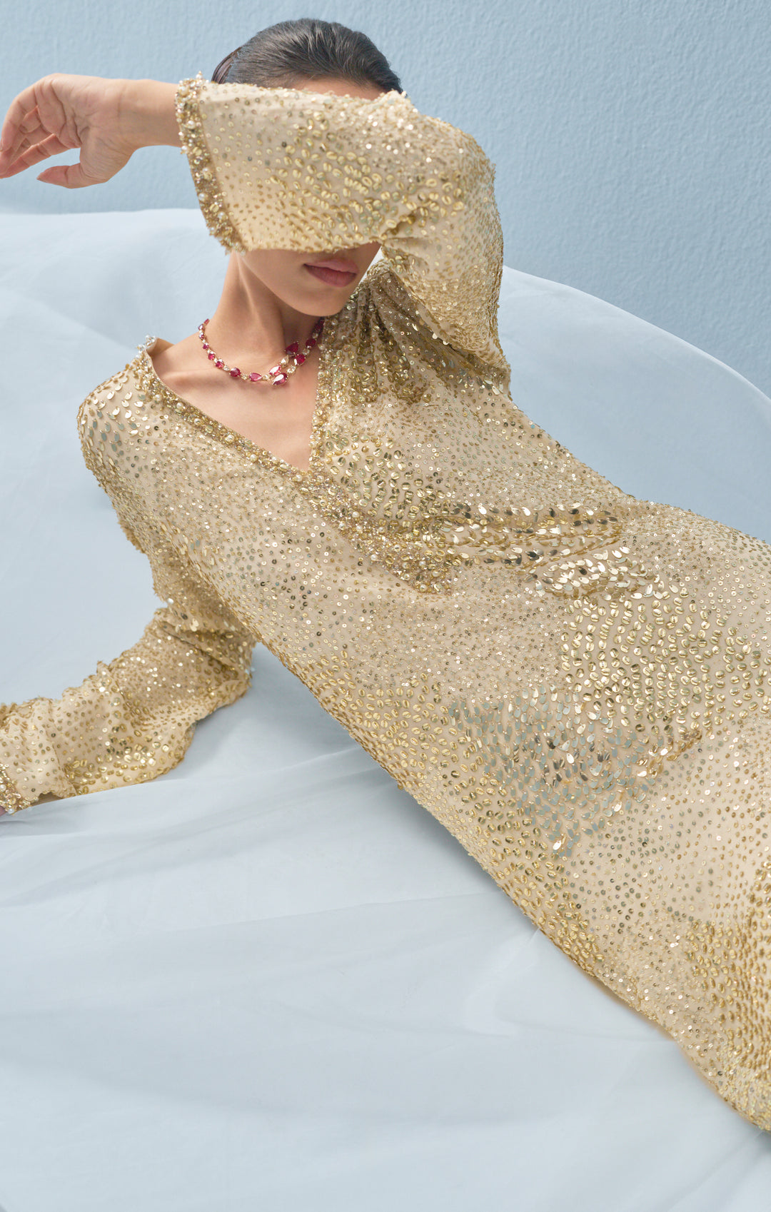 Ivory Crepe Sparkle Kaftan