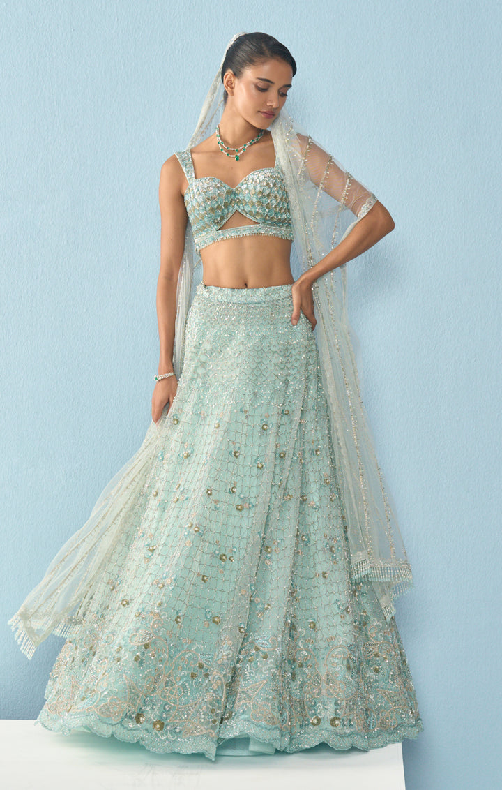 Aqua Blue Tulle Lehenga Set
