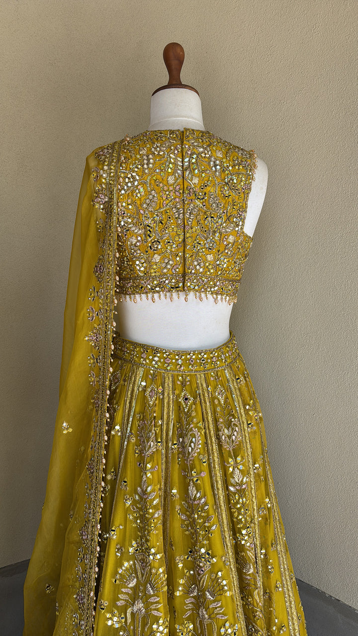 Lime Yellow Organza Lehenga set