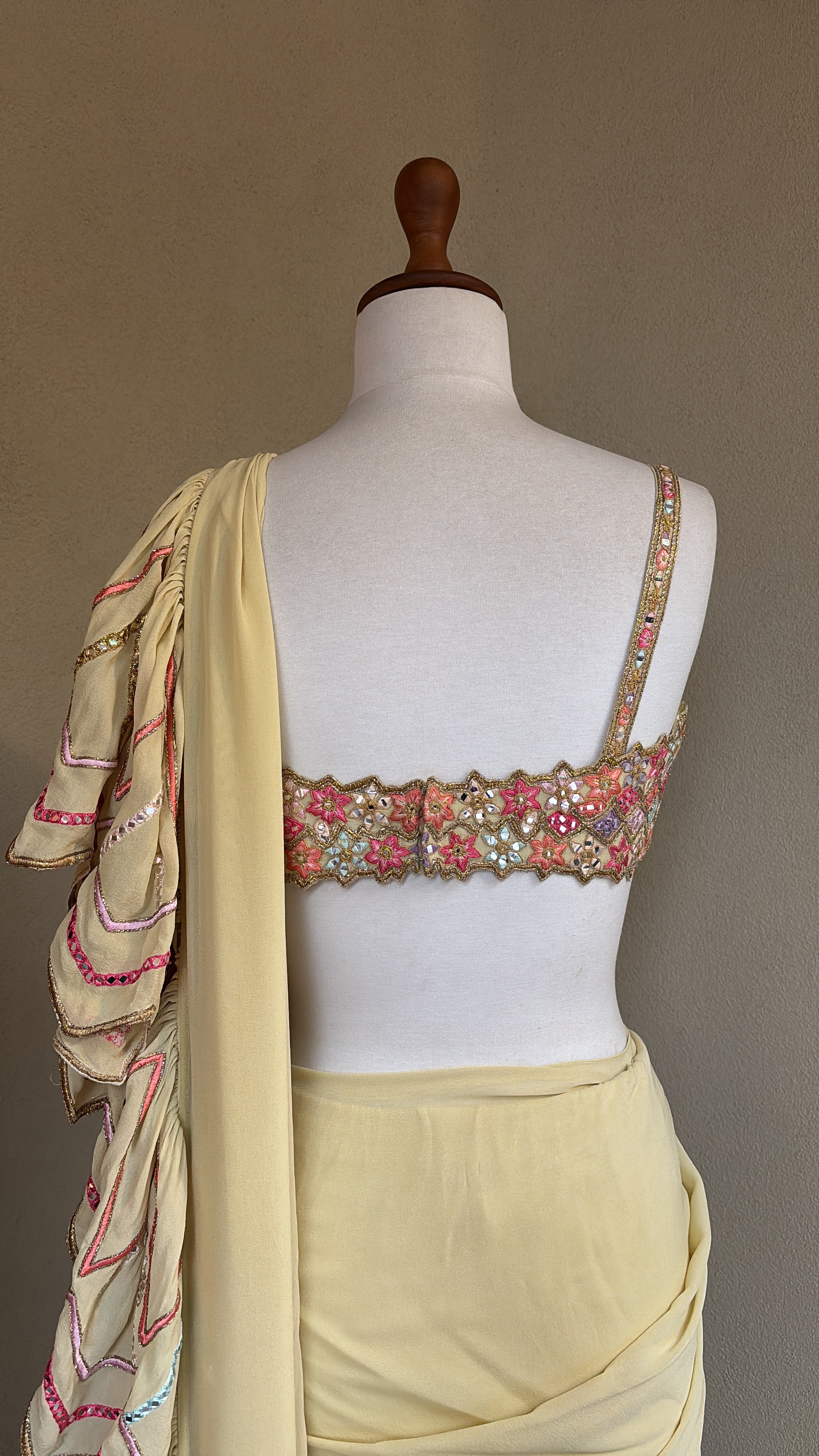 Ivory Cutwork Ruffle Saree Set