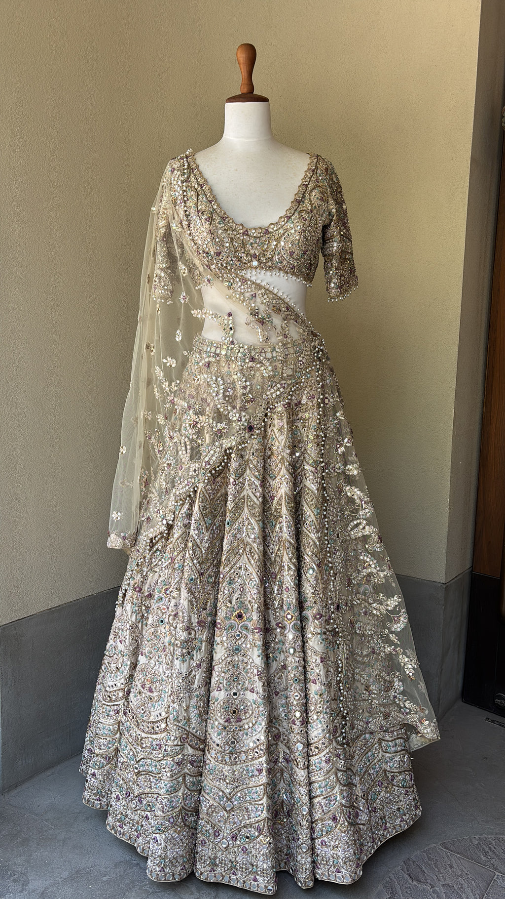 Champagne Rawsilk Mirror Lehenga Set