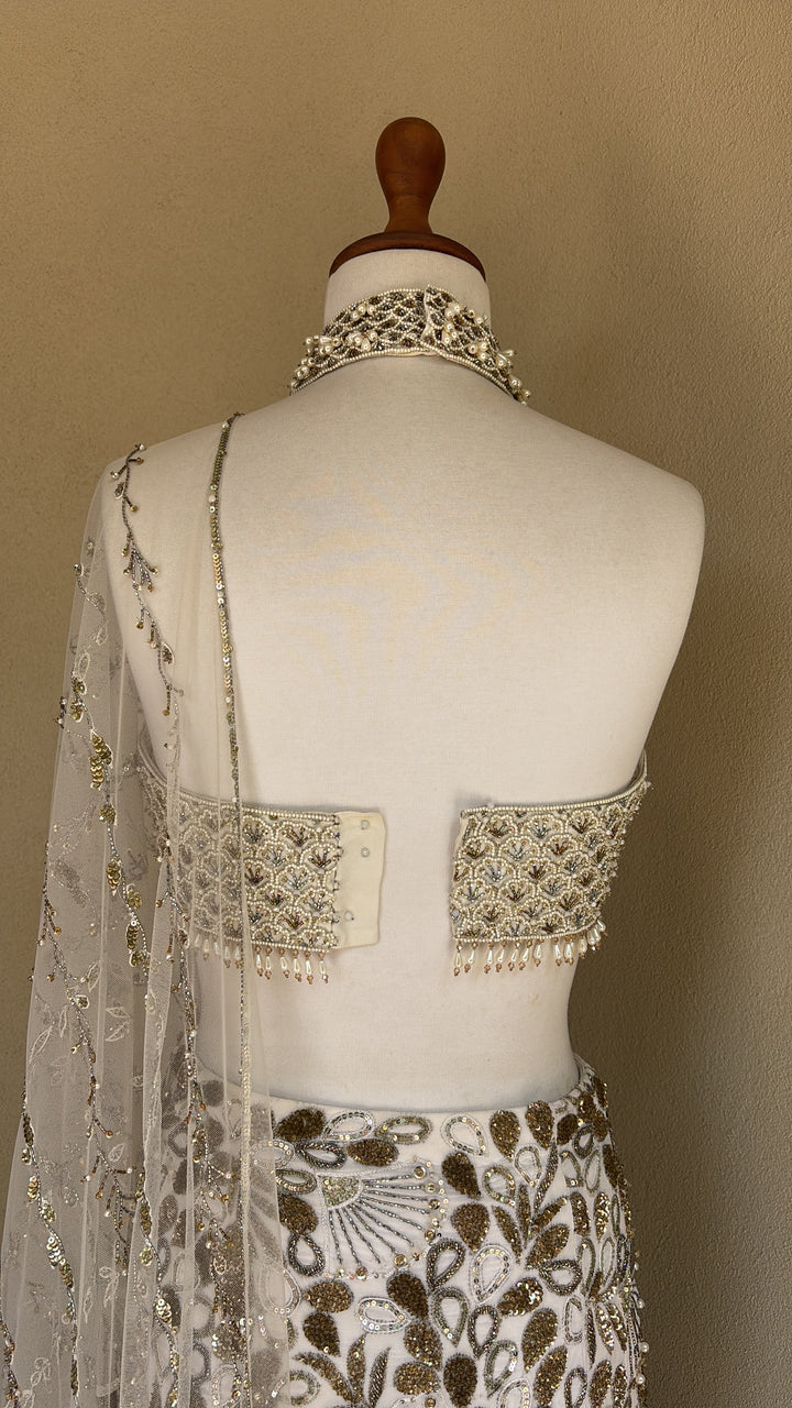 Ivory Georgette Fit and Flare Lehenga